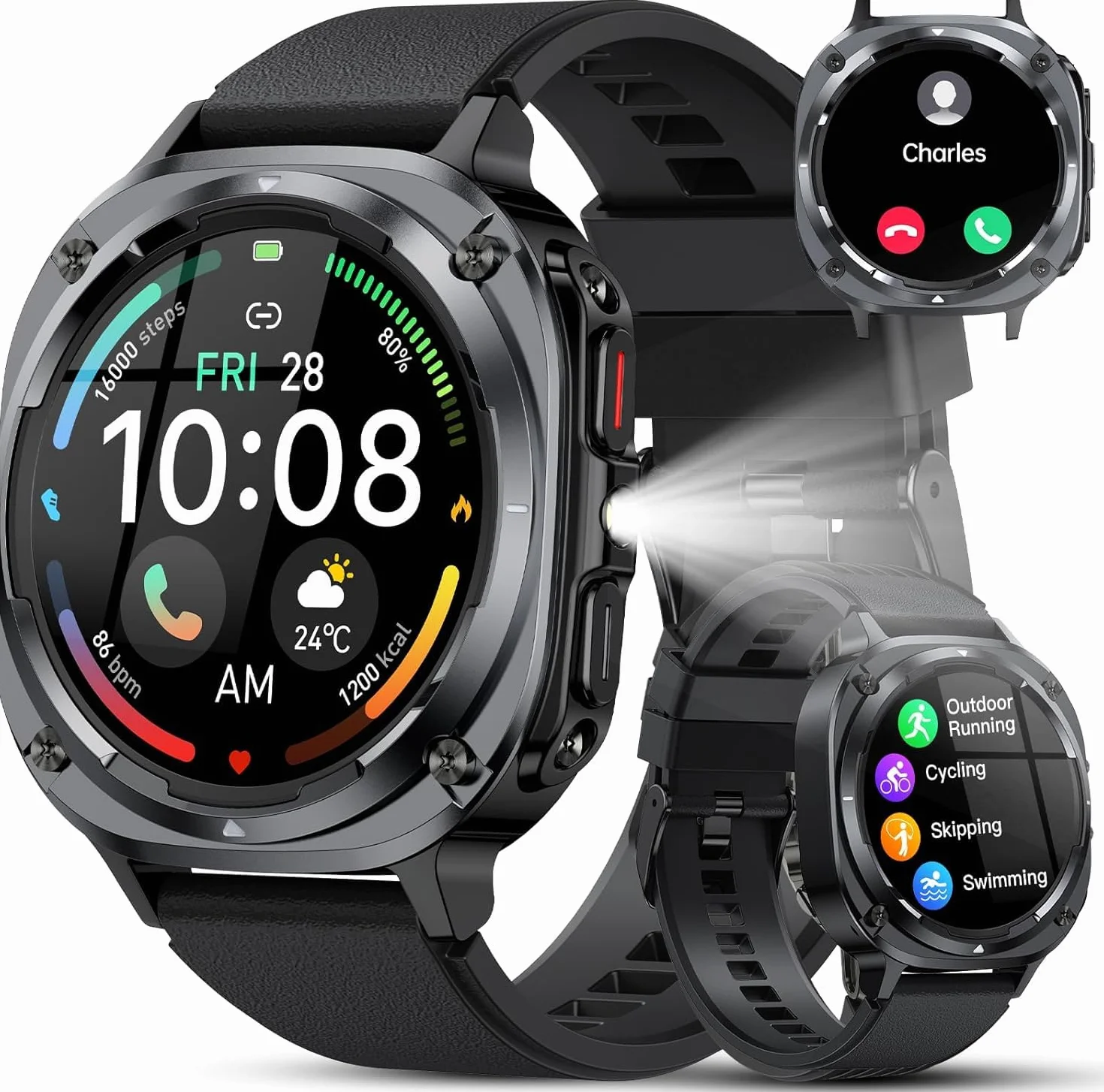 Reloj Inteligente Hombre Militar, 1.45" HD Smartwatch Hombre con Llamadas BT 5.4, 114+ Modos Deportivos, Monitor de Sueño/Podómetro/Pulsómetro, IP68 Impermeable Pulsera Actividad para Android iOS
