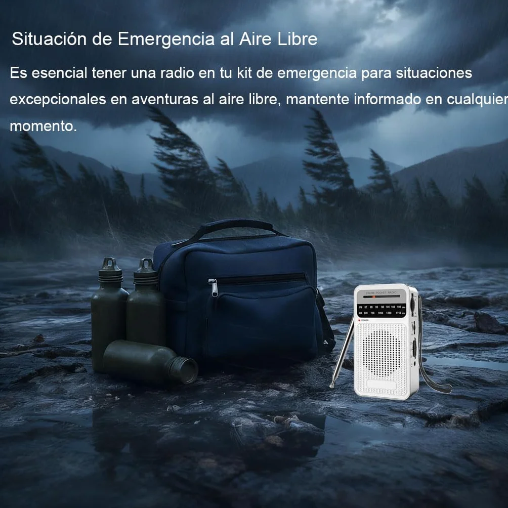 Radio Portátil Am/FM Veirxovenwld,Transistor con Antena Telescópica (recepción Potente), Altavoz Claro, Conector Auriculares 3.5mm,Alimentada por 2 Pilas AA,Ideal Emergencias y Uso Aire Libre (Plata)