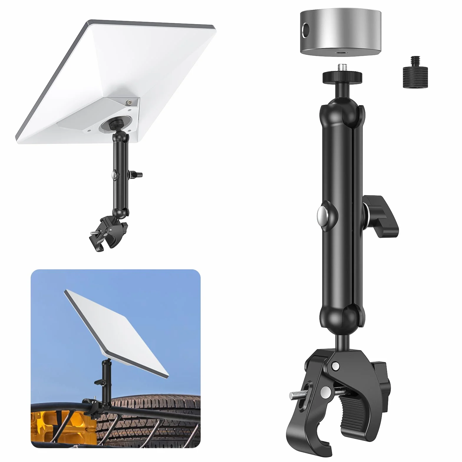 Starlink Mini Kit de Montaje Ajustable, Poste de Aluminio con Adaptador de Trípode y Abrazadera Regulable, Roscas 1/4"-20 y 3/8"-16 para RV, Cámper, Techo, Balcón, Yate, Antena Starlink Mini 2025
