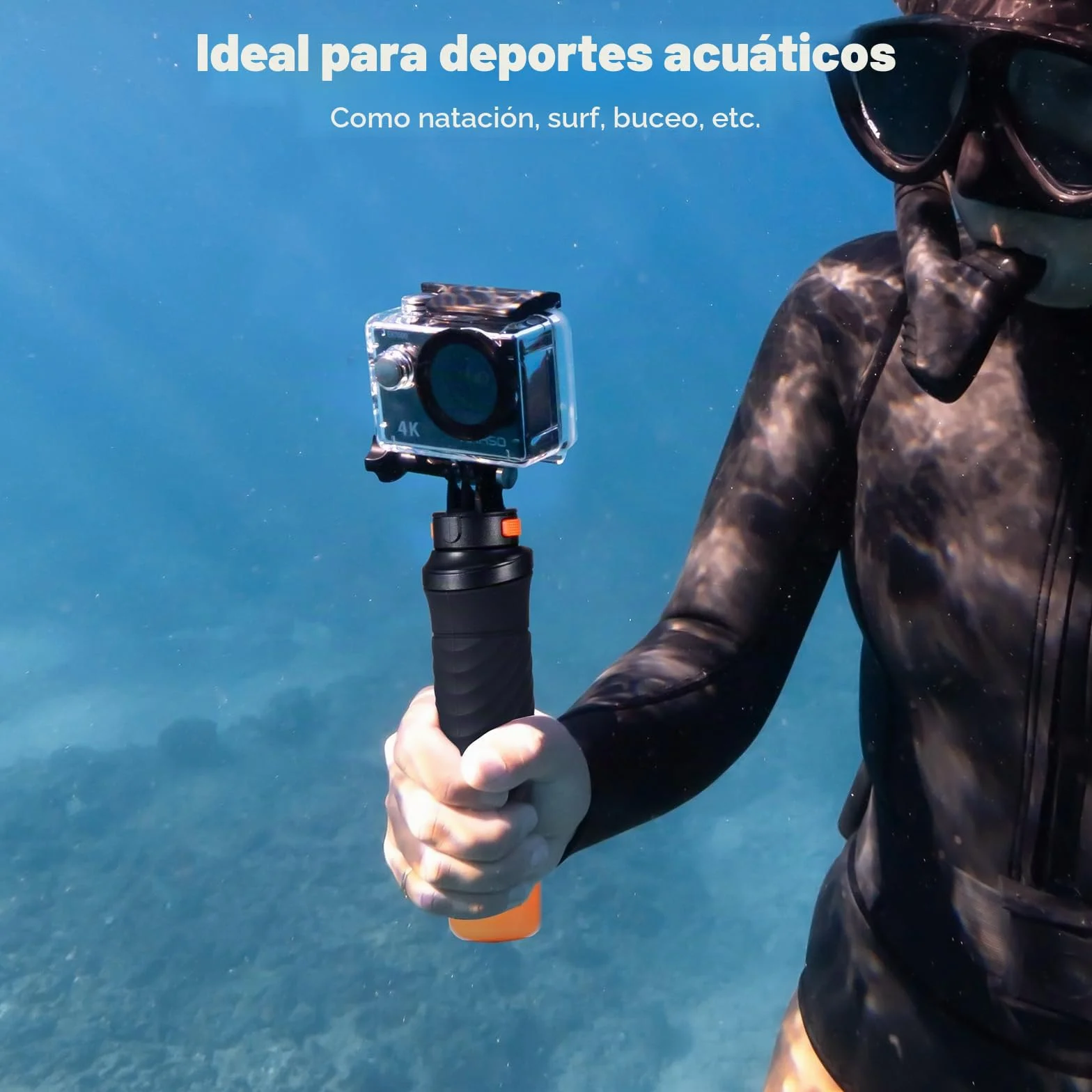 AKASO Pack de Buceo EK7000 Cámara Deportiva 4K 20MP WiFi Cámara de Acción para Surf y Buceo Camara Acuatica Sumergible con Empuñadura Flotante Impermeable, Bolsa de Almacenamiento, 2 Baterías