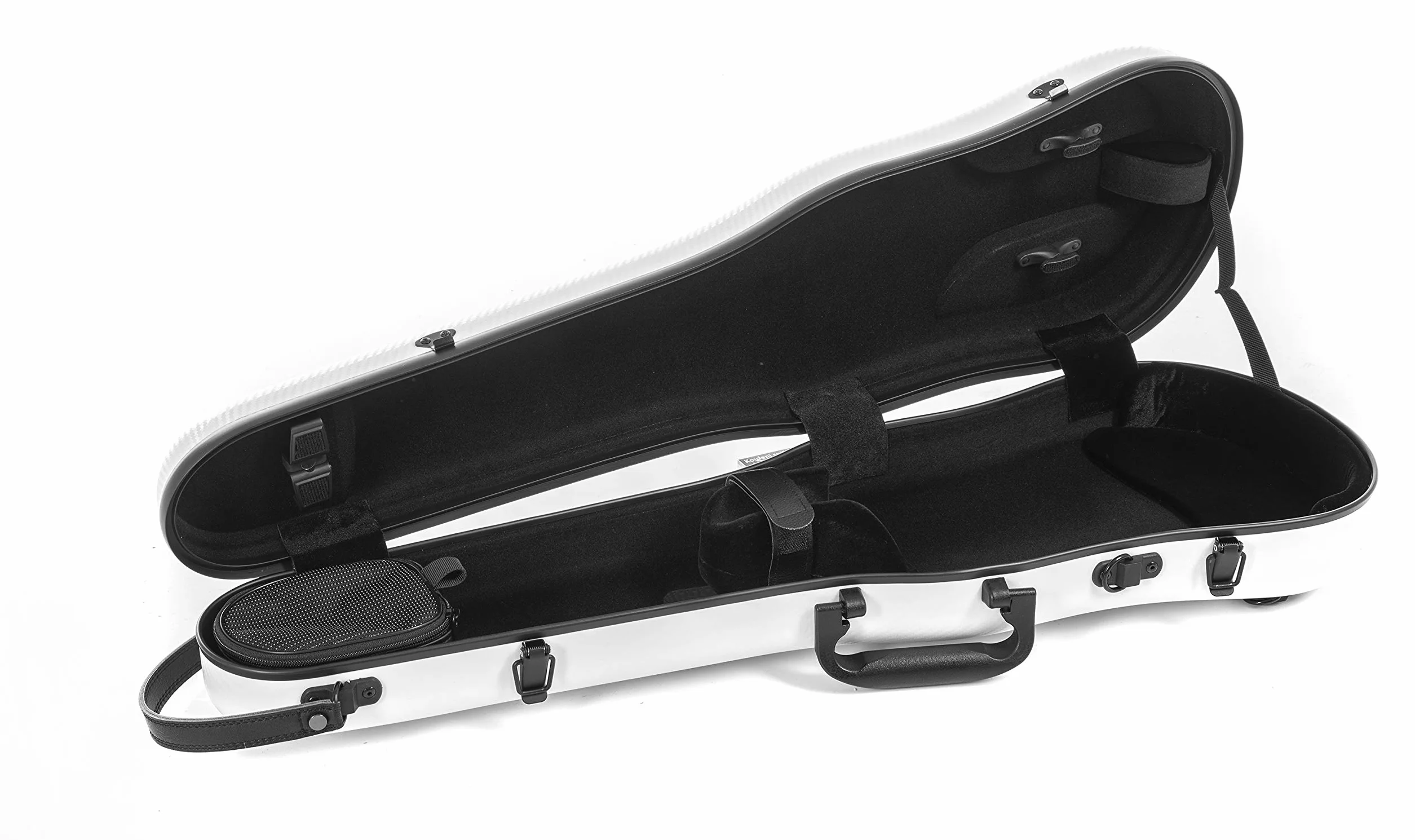 GEWA Estuche para violín de policarbonato tamaño 4/4 - 1/2, blanco, interior negro, 2 correas de mochila desmontables, bolsa de accesorios, suspensión acolchada, asa lateral adicional