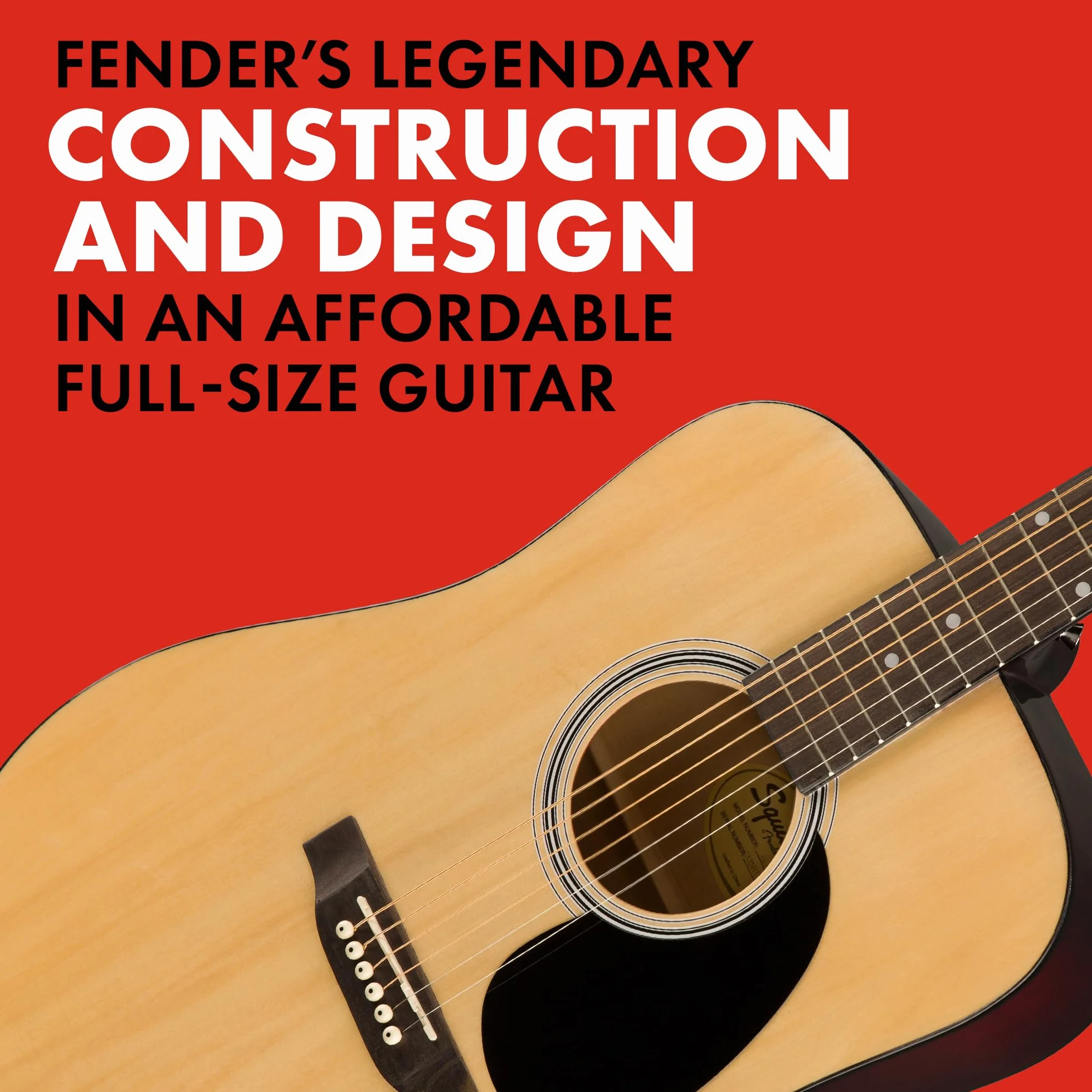 Squier by Fender SA-150 Dreadnought, Guitarra Acústica, Guitarra Ideal para Principiantes, Natural, Incluye cursos virtuales gratuitos en Fender Play