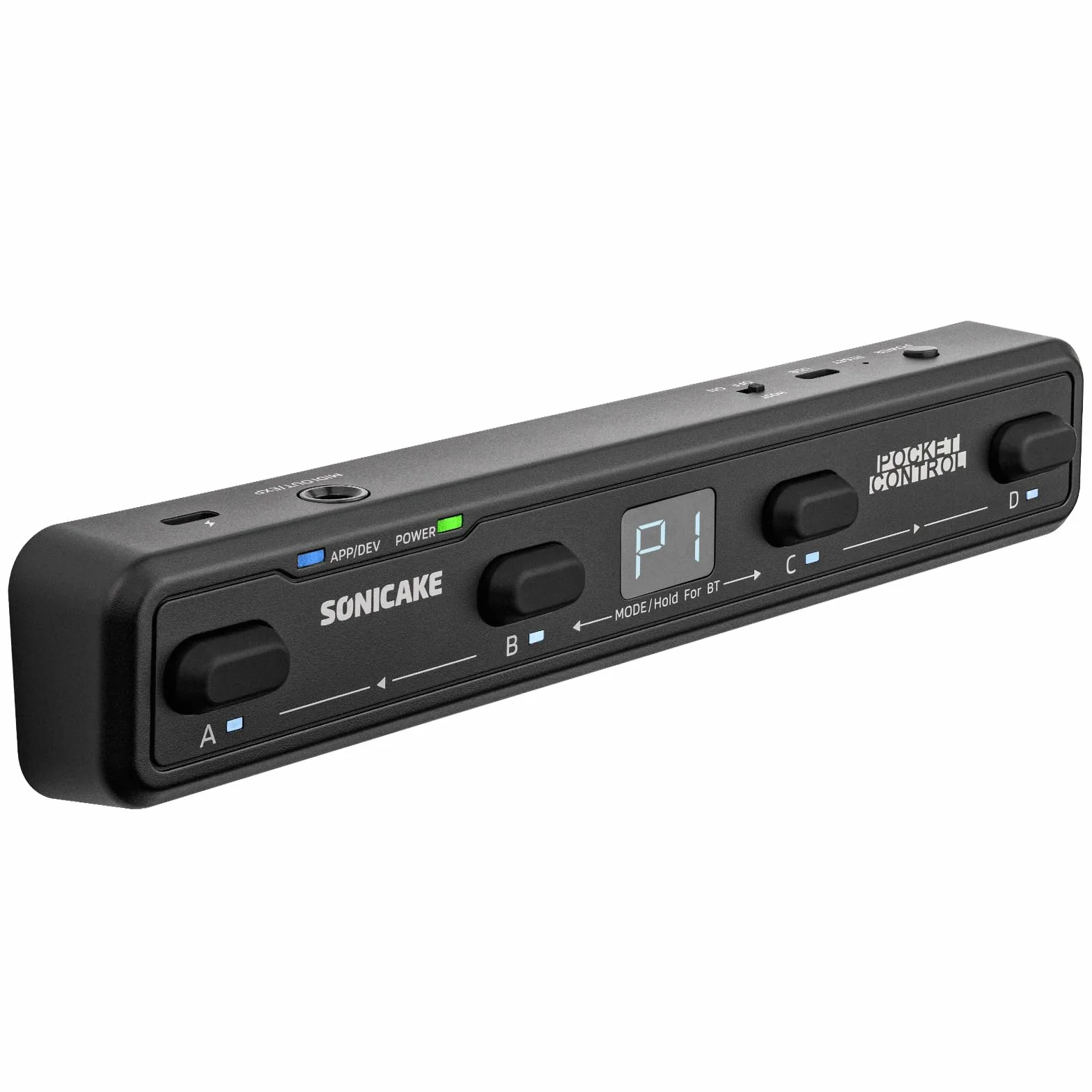 SONICAKE Controlador MIDI Inalámbrico Pedal de Efectos con 4 Botones y App BT Pocket Control (Negro)