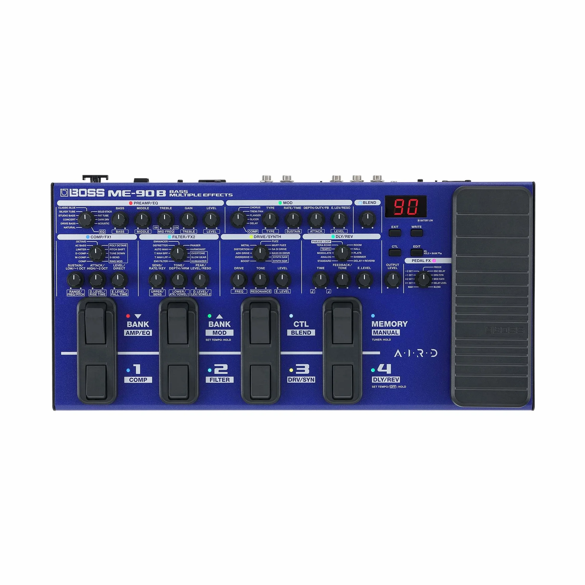 Multiefectos de bajo BOSS ME-90B | Procesador de bajo todo en uno | 10 modelos de ampli AIRD integrados | 61 efectos procedentes de la biblioteca de efectos de bajo de BOSS