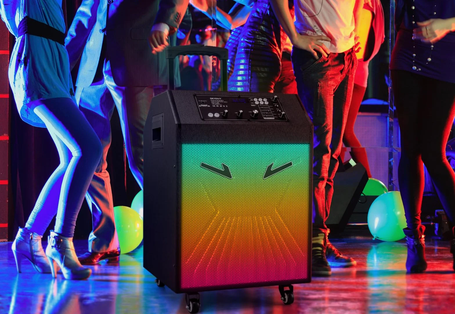 Máquina de Karaoke Portátil, Altavoz Karaoke con 2 Micrófonos, Altavoz Bluetooth, Soporte para Tableta, Luces de Discoteca, Control Remoto, diseño Exclusivo, Ruedas GTSK10-4