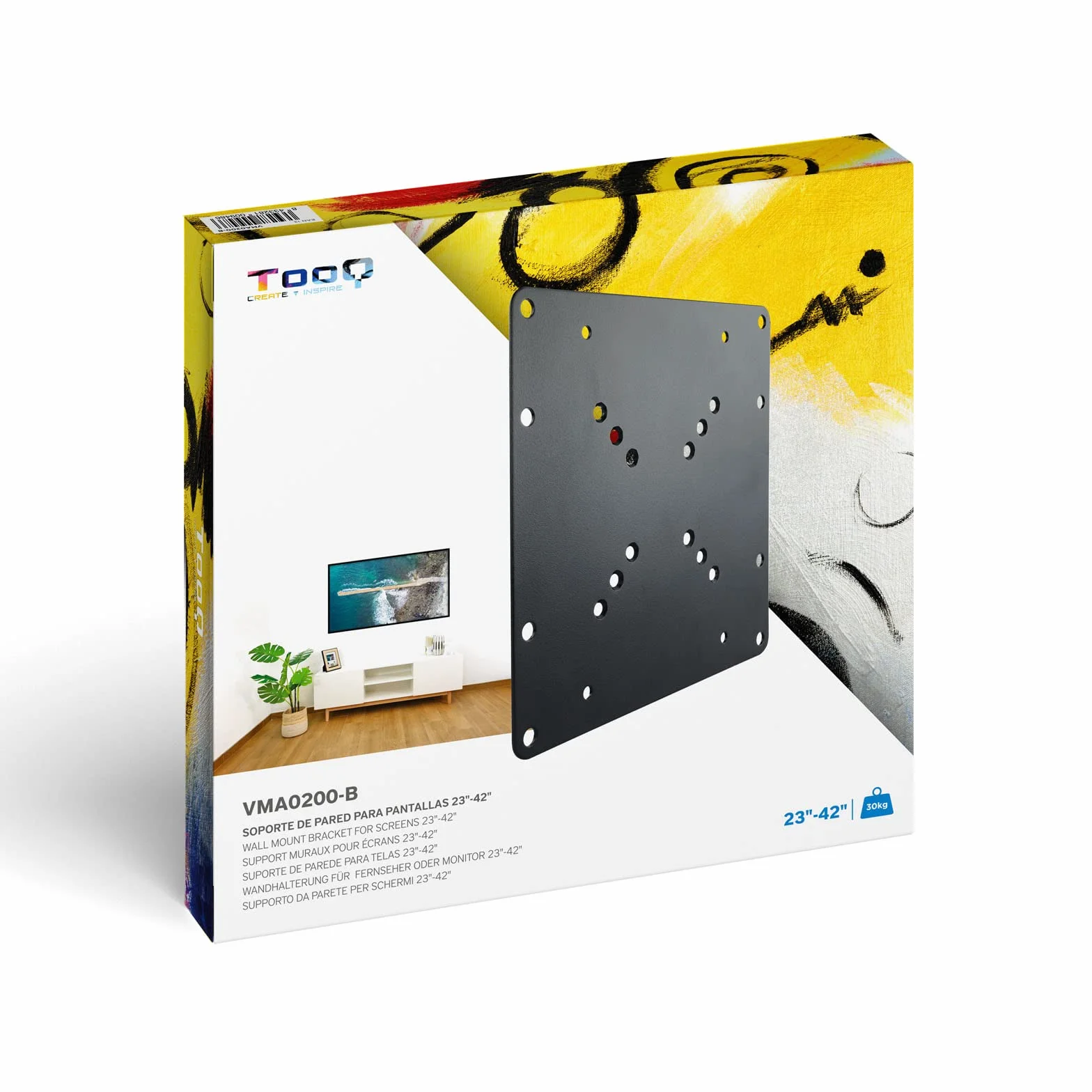 TOOQ VMA0200-B Adaptador VESA 200x200 Universal Ampliación Pantallas 23"-42" 30 kg Negro