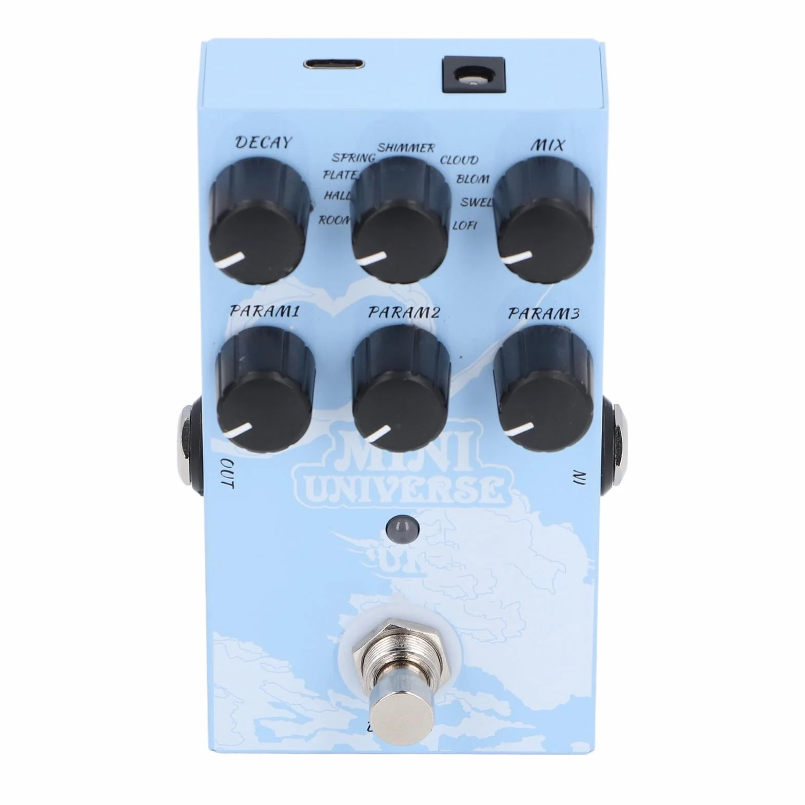 Pedal de Guitarra de Reverberación, Pedal de Efecto de Guitarra de Reverberación Digital Mini Universe con 9 Sonidos de Diversos y Tonos Auténticos Cálidos, Compatible con Adaptador USB