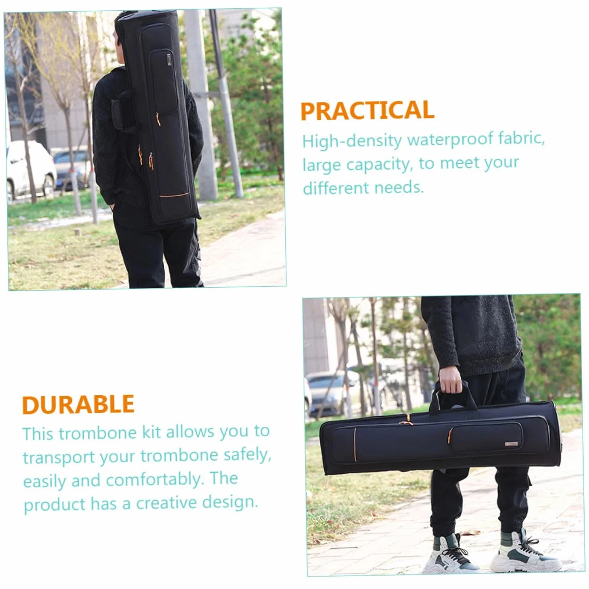LIFKOME Bolsa de Trombón Tenor Oxford Acolchado de 16 Mm y 2 Bolsillos Delanteros, Bolsa de Transporte para Músicos Profesionales en Conciertos
