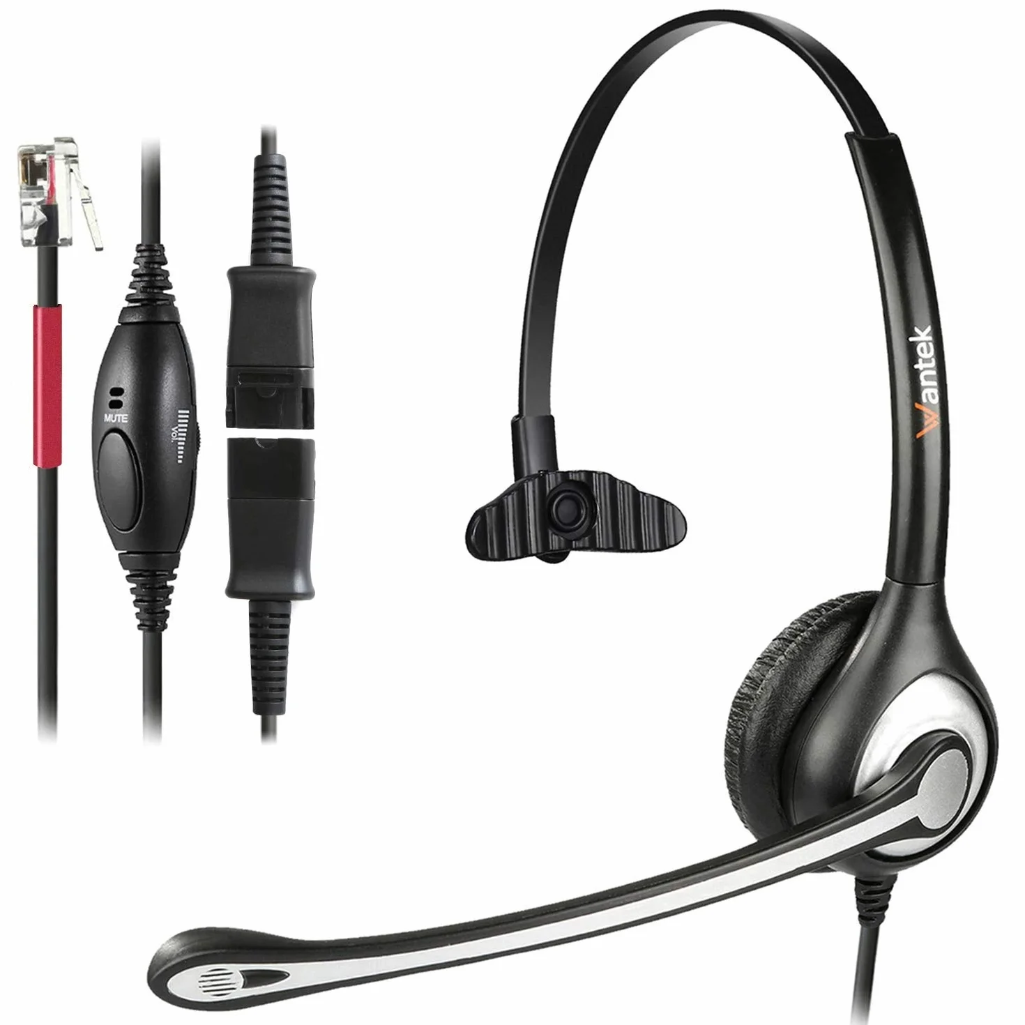 WANTEK Auriculares Teléfono Fijo RJ9 Mono con Cancelación de Ruido, Quick Disconnect para Yealink Avaya Cisco Grandstream Panasonic KXT