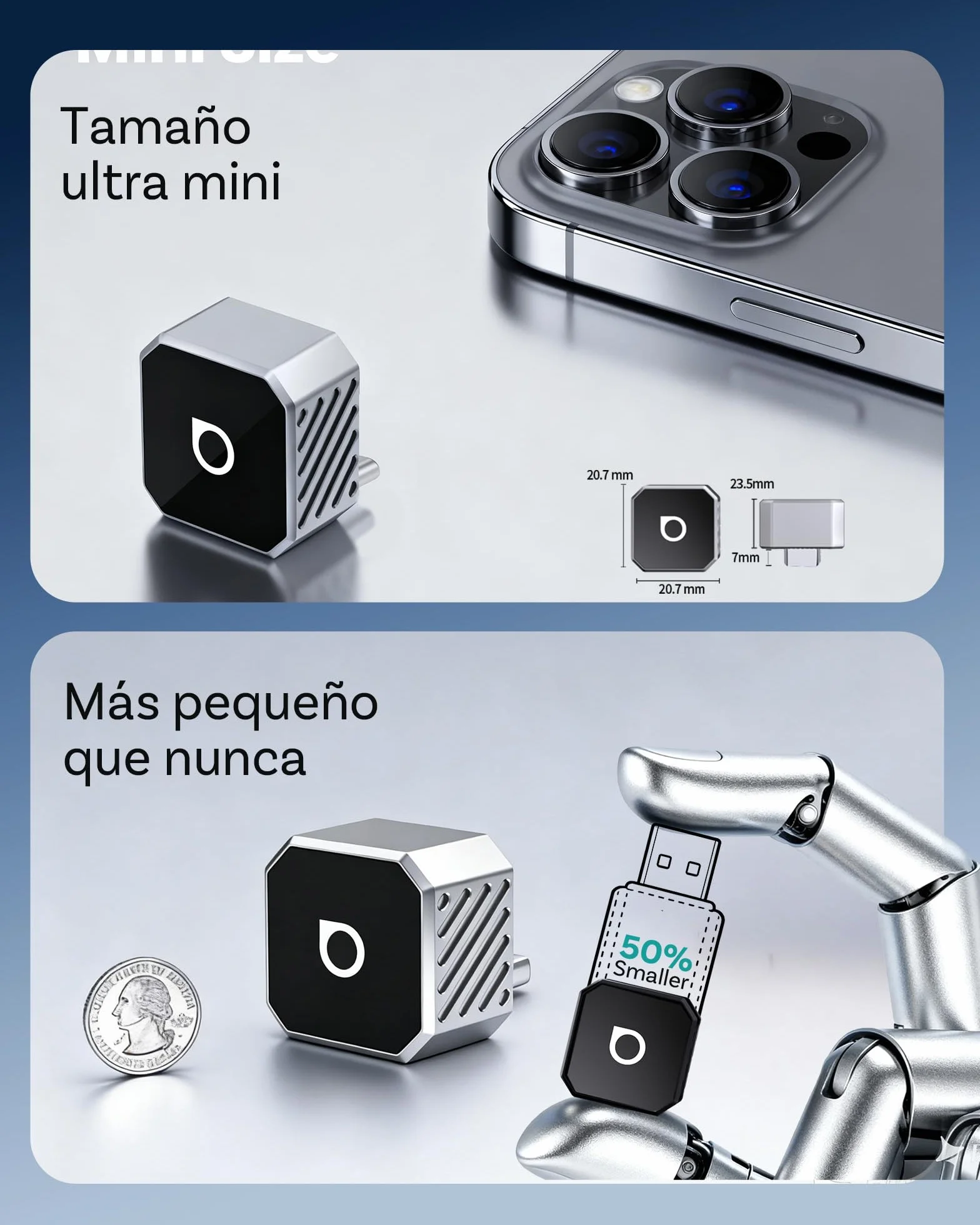 Ottocast Mini Cube 3.0 Adaptador CarPlay Inalámbrico – Dongle USB-C Ultra Mini, Reconexión Automática 5–8 s, Memoria para Dos Teléfonos, Convierte CarPlay y Android Auto por Cable a Inalámbrico