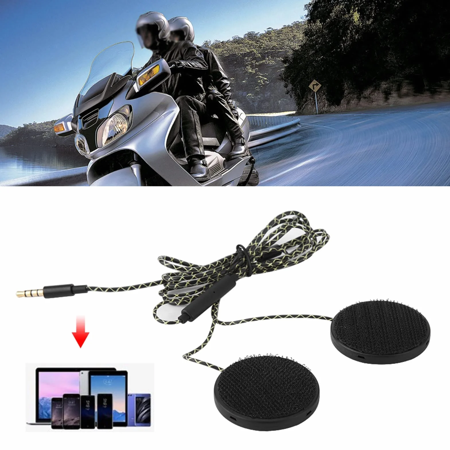 Auriculares para Casco de Moto con Cable, Jack 3,5 mm, Compatible iOS Android MP3