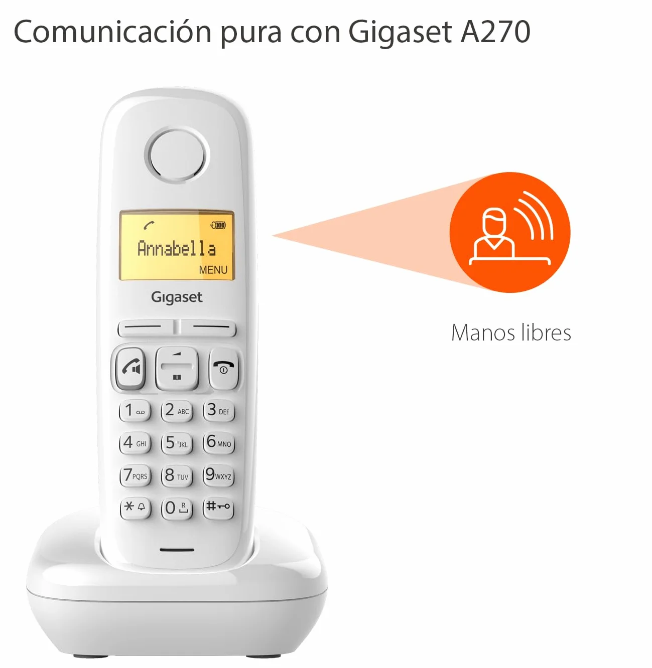 Gigaset A270 Teléfono DECT Inalámbrico Pantalla Gráfica Iluminada Manos Libres Blanco