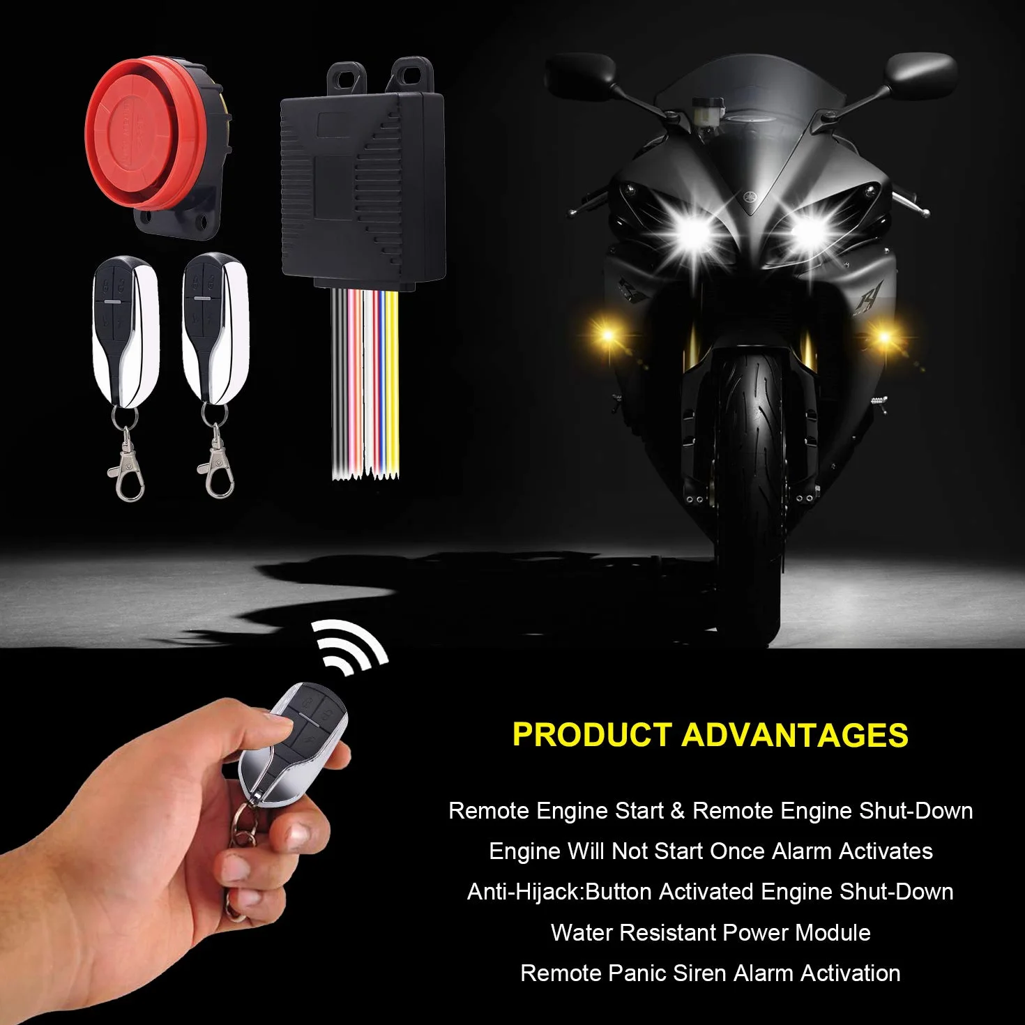 ShinePick Alarma Moto con Mando, Sistema de Alarma Antirrobo Alarma 125db para Motocicletas de 12V