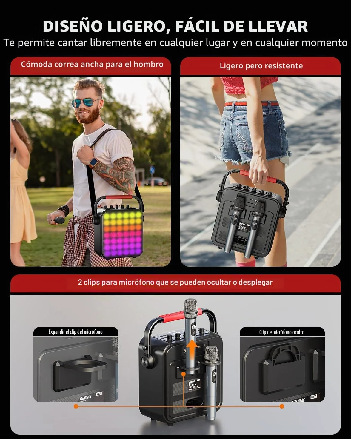 Karaoke 2 Microfonos Inalambricos, Portatil Altavoz Karaoke Profesional con Sistema PA y Pantalla LED de Pantalla Completa, Compatible con Bluetooth/TF/USB/AUX/TWS para Fiestas en Casa