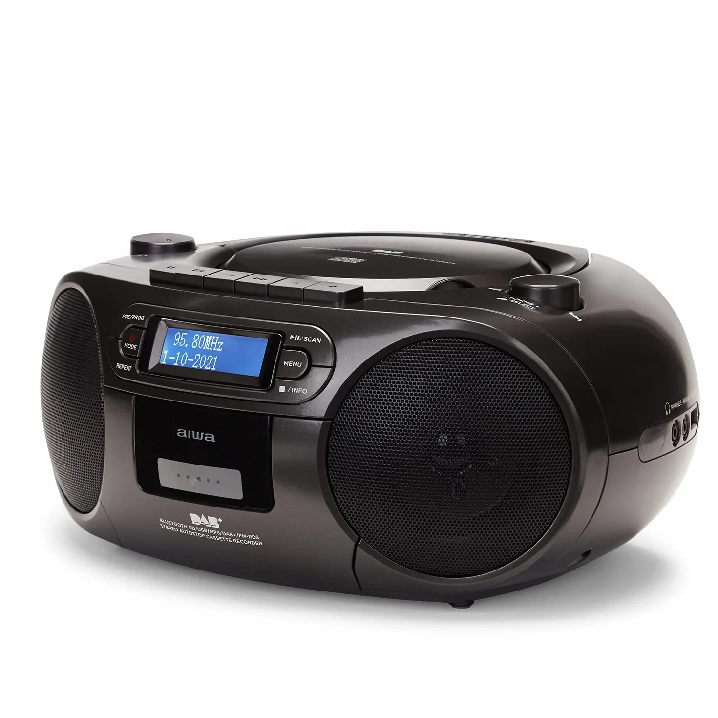 Aiwa BBTC-660DAB/BK Radio Cassette Portátil con CD Bluetooth USB Grabador Cassettes RDS FM PLL DAB+ Negro