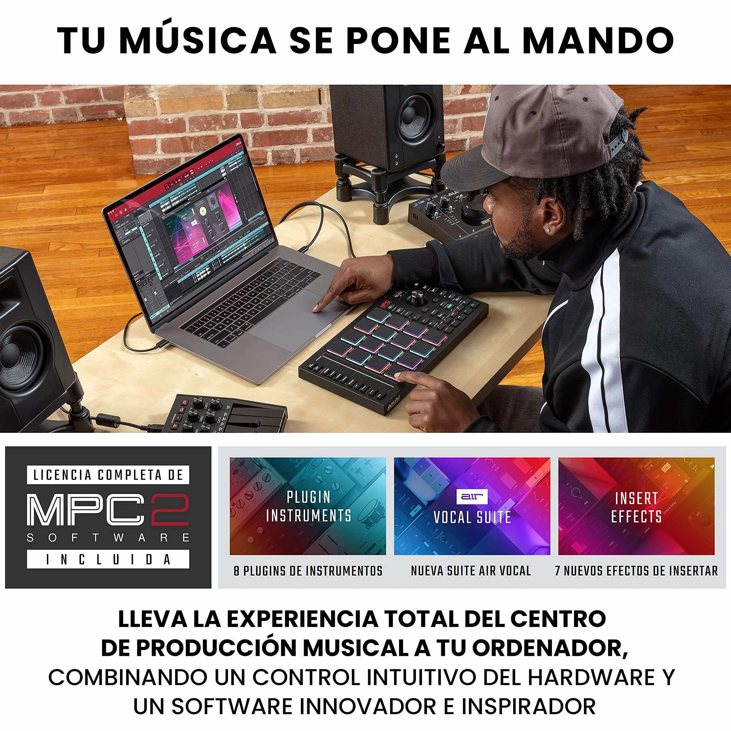 Akai Professional MPC Studio - Controlador MIDI Beat Maker con 16 pads RGB sensibles a la velocidad, software MPC, Touch Strip asignable y pantalla LCD