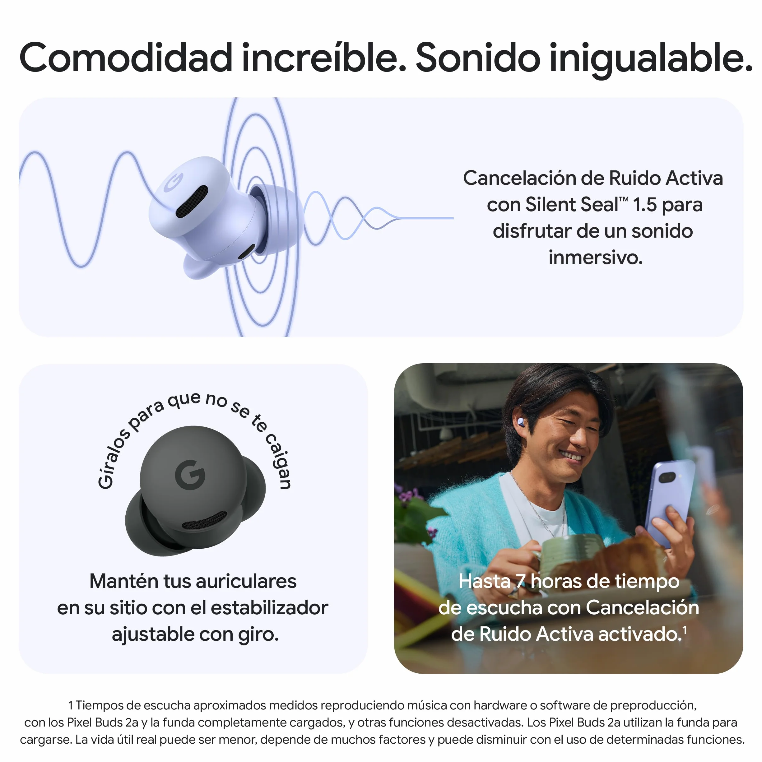 Google Pixel Buds 2a - Auriculares de botón inalámbricos con Cancelación de Ruido Activa - Ligeros y cómodos - Resistentes al Agua - Compatibles con Bluetooth - Verde Musgo