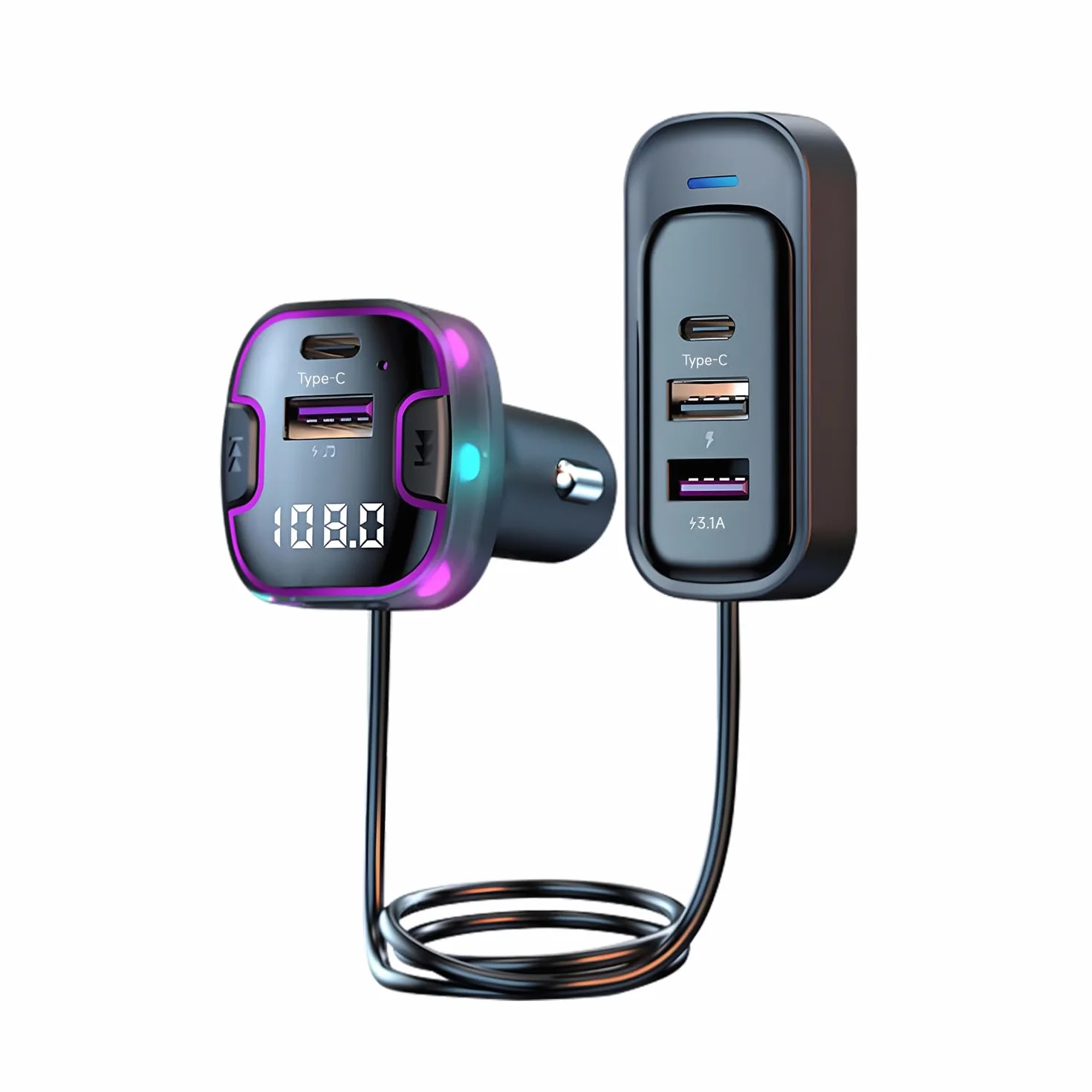 QUMOX Transmisor FM Bluetooth 5.3 Coche C56 Carga Rápida 15W PD USB Type-C MP3 Manos Libres Pantalla LED