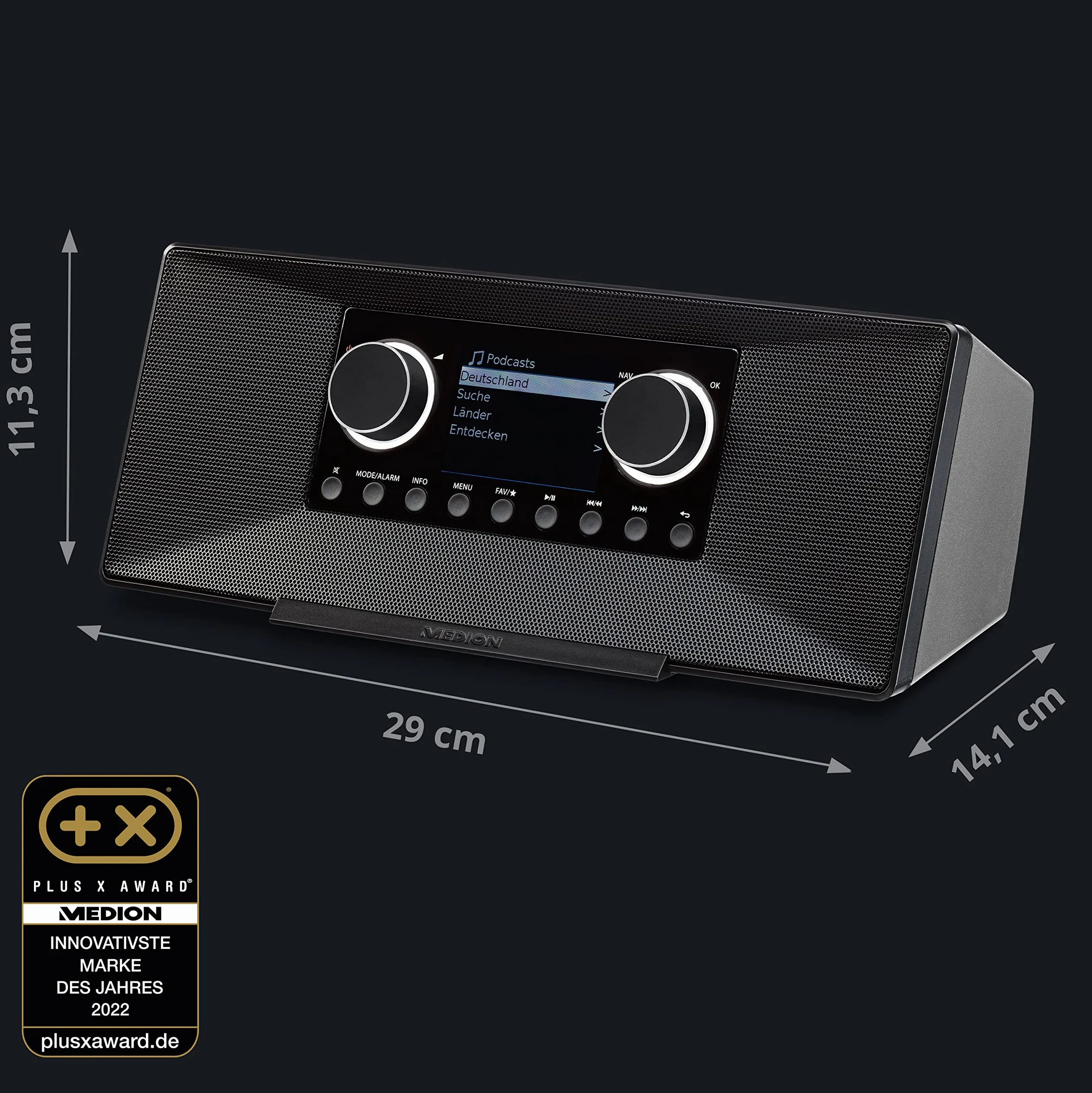 MEDION Radio por Internet P85289 con Dab+ (WiFi, FM, Spotify Connect, Amazon Music, DLNA, USB, conexión para Auriculares, AUX, LAN, Temporizador de desconexión) Negro