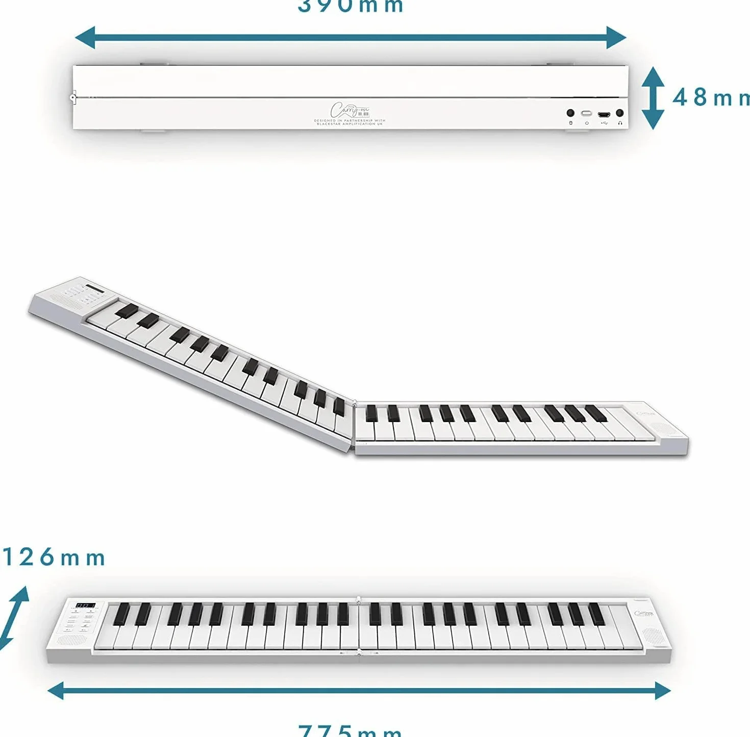 Carry-on FP-49 Touch Tecla 49 Sensible al Tacto Piano Digital Plegable Portátil Blanco de Blackstar Controlador USB MIDI con Batería Recargable