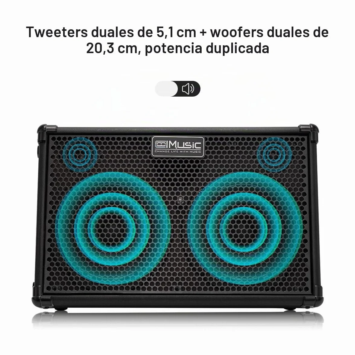 Coolmusic BP60D 60 W x 2 Altavoz Amplificador de Guitarra acústica Alimentado por batería, Altavoz Bluetooth portátil con Efecto de retardo de Coro de reverberación, 7 entradas