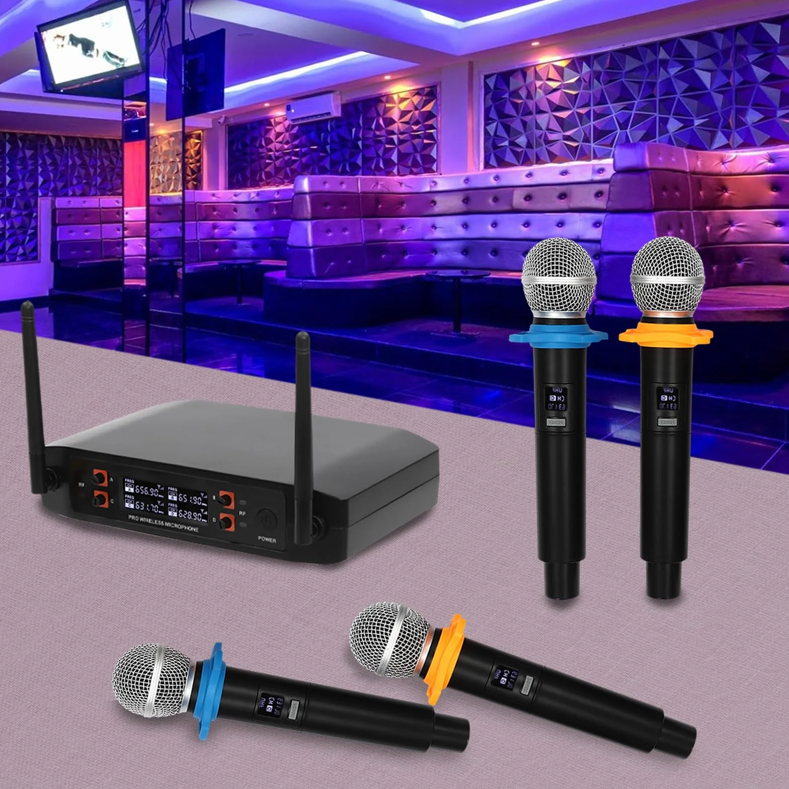 Set de micrófono inalámbrico de 4 Canales con micrófono, Receptor de Metal, para Karaoke, Fiesta, Iglesia, DJ, Boda, Clase, micrófono inalámbrico