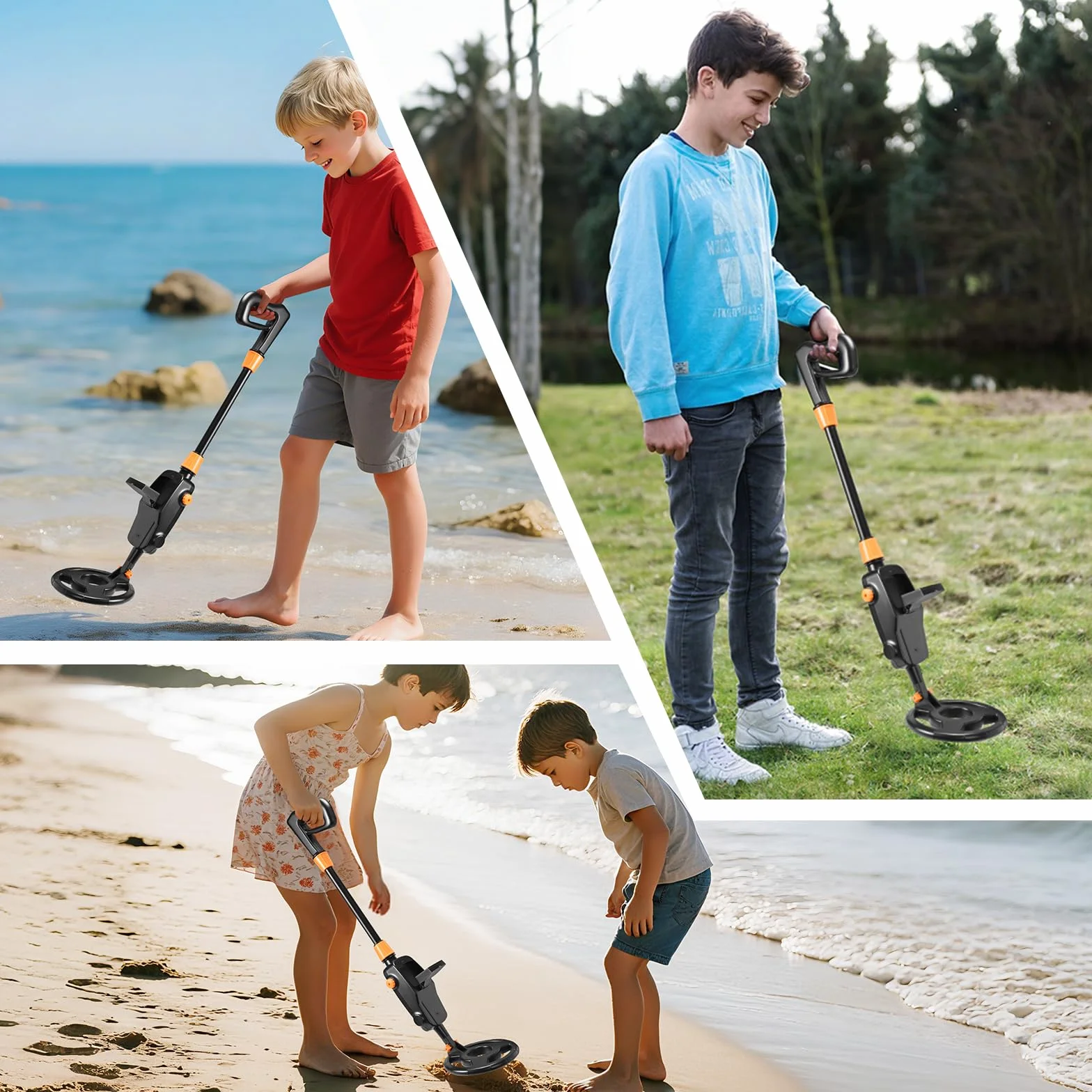 Detector Metales Niños, Ligero Detector de Metales para Niños con Pantalla LCD y Bobina de Búsqueda Impermeable, Metal Detector for Kids de Alta Sensibilidad con Pala, Rastrillo y Bolsa