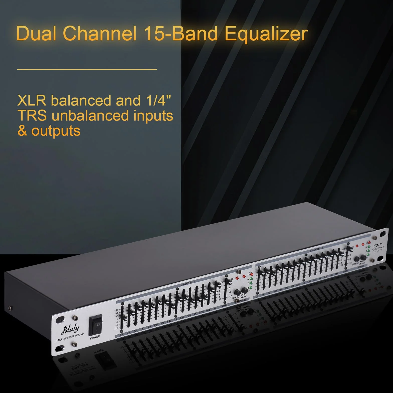 Btuty EQ-215 Dual Channel 15-Band Equalizer 1U Rack Mount 2-channel Stereo Graphic Equalizer