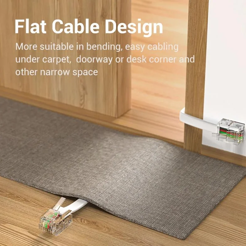 Cable Modular RJ11 6P4C 15 Mts Blanco para Teléfono Fax Módem Router DSL