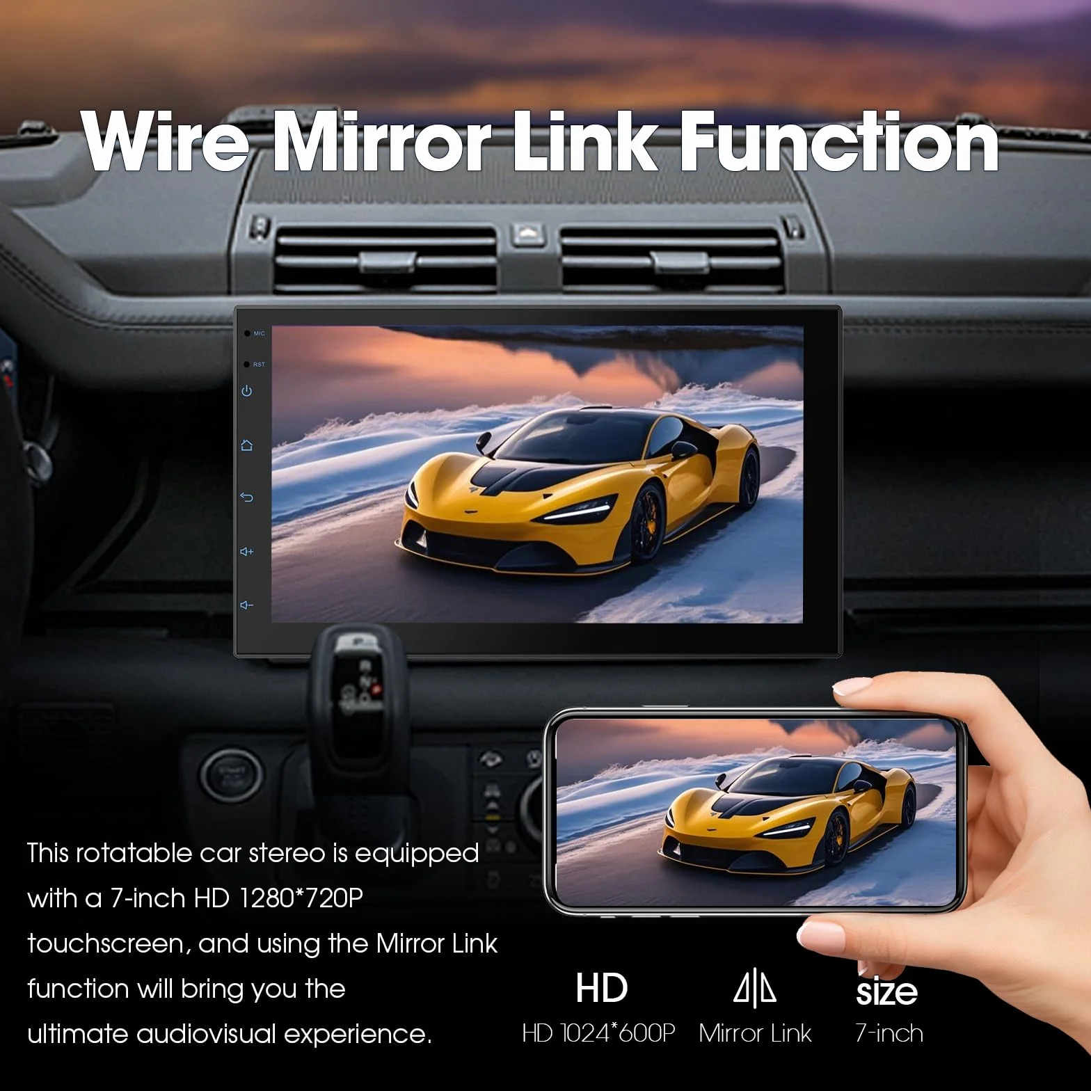 Haudio Radio de Coche 2 DIN, Pantalla Táctil de 7 Pulgadas con CarPlay Inalámbrico & Android Auto, Soporta Control por Voz/FM/Mirror Link/AUX/Navegación GPS/Bluetooth 5.2 Sin Cámara 2+ 32GB