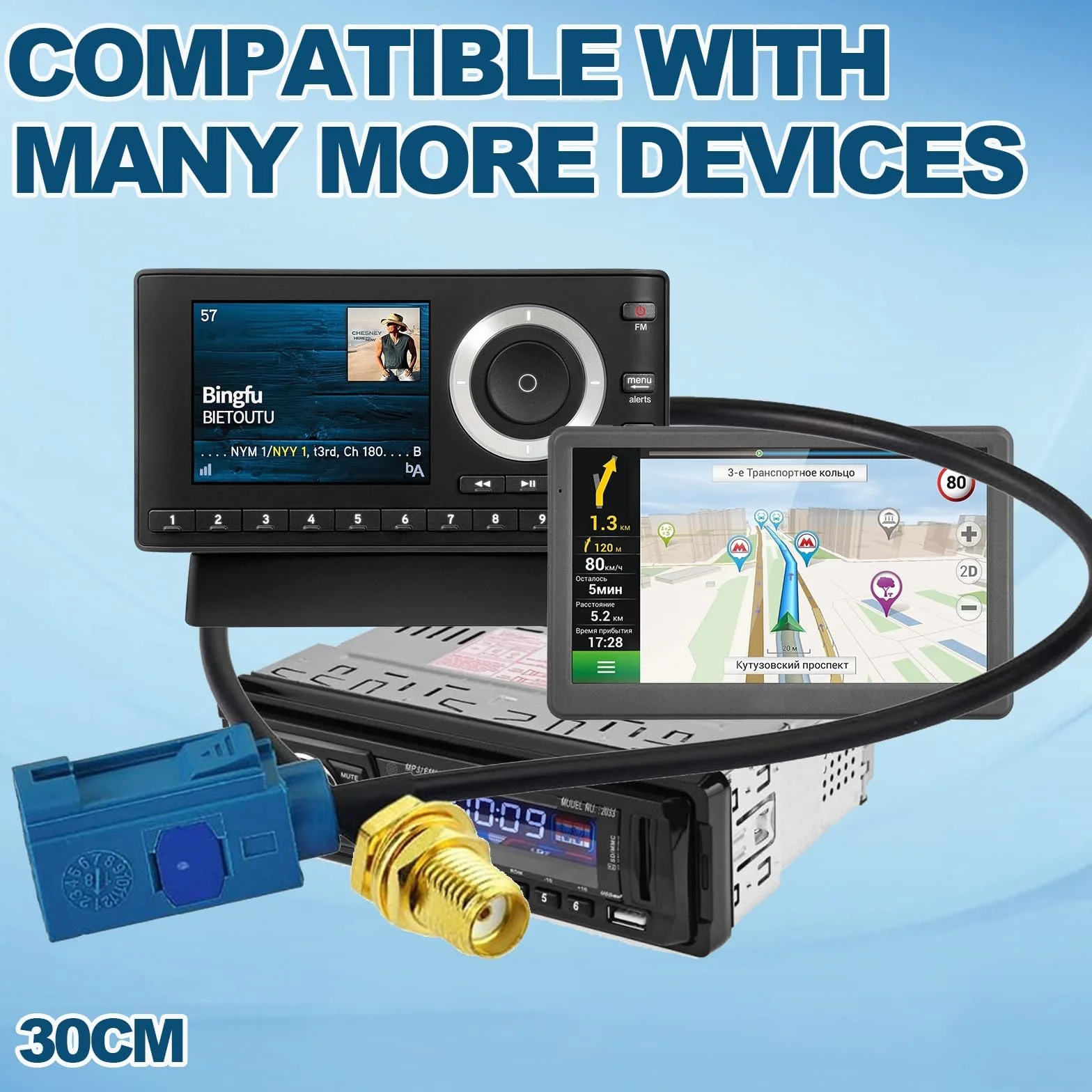 Bingfu Cable Adaptador de Antena de Fakra Z a SMA para Coche para Unidad Principal Estéreo de Android para Coche Navegacion GPS Radio FM AM Radio Satelital Sirius XM Telemática 4G LTE Módulo Bluetooth