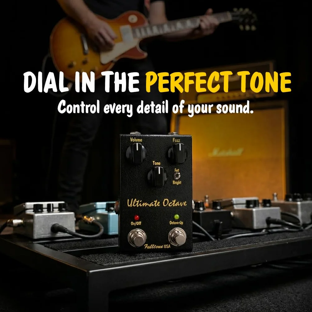 Fulltone Ultimate Pedal de octava de guitarra Fuzz con octava superior, interruptor Fat/Bright, transistor BC108, True Bypass, hecho a mano en EE. UU., negro