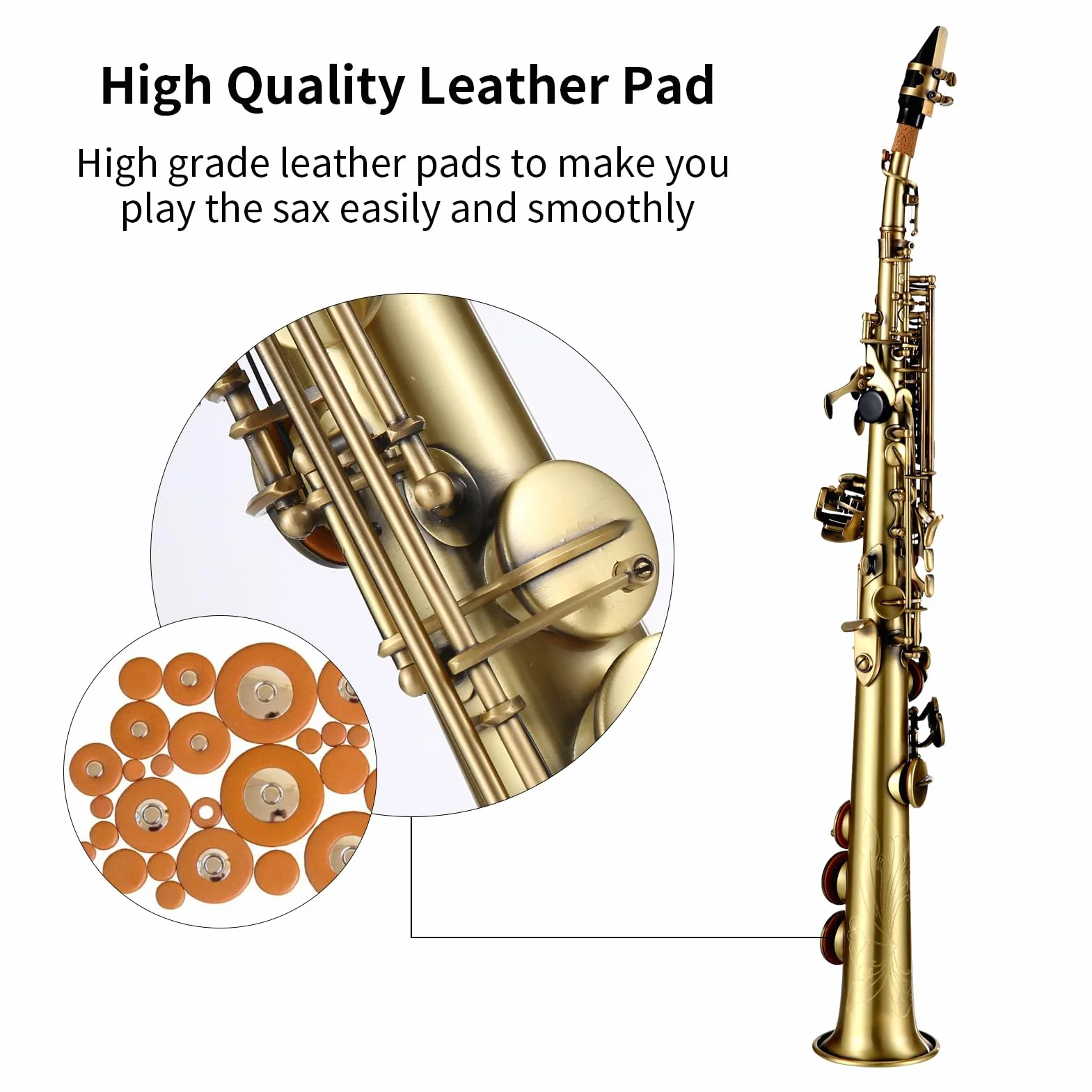 HUIOP Saxofón,Saxofón soprano Bb recto de latón profesional,saxofón niquelado,instrumento de viento de madera,patrón tallado con estuche de transporte,boquilla,kit de limpieza de caña,guantes,correas,