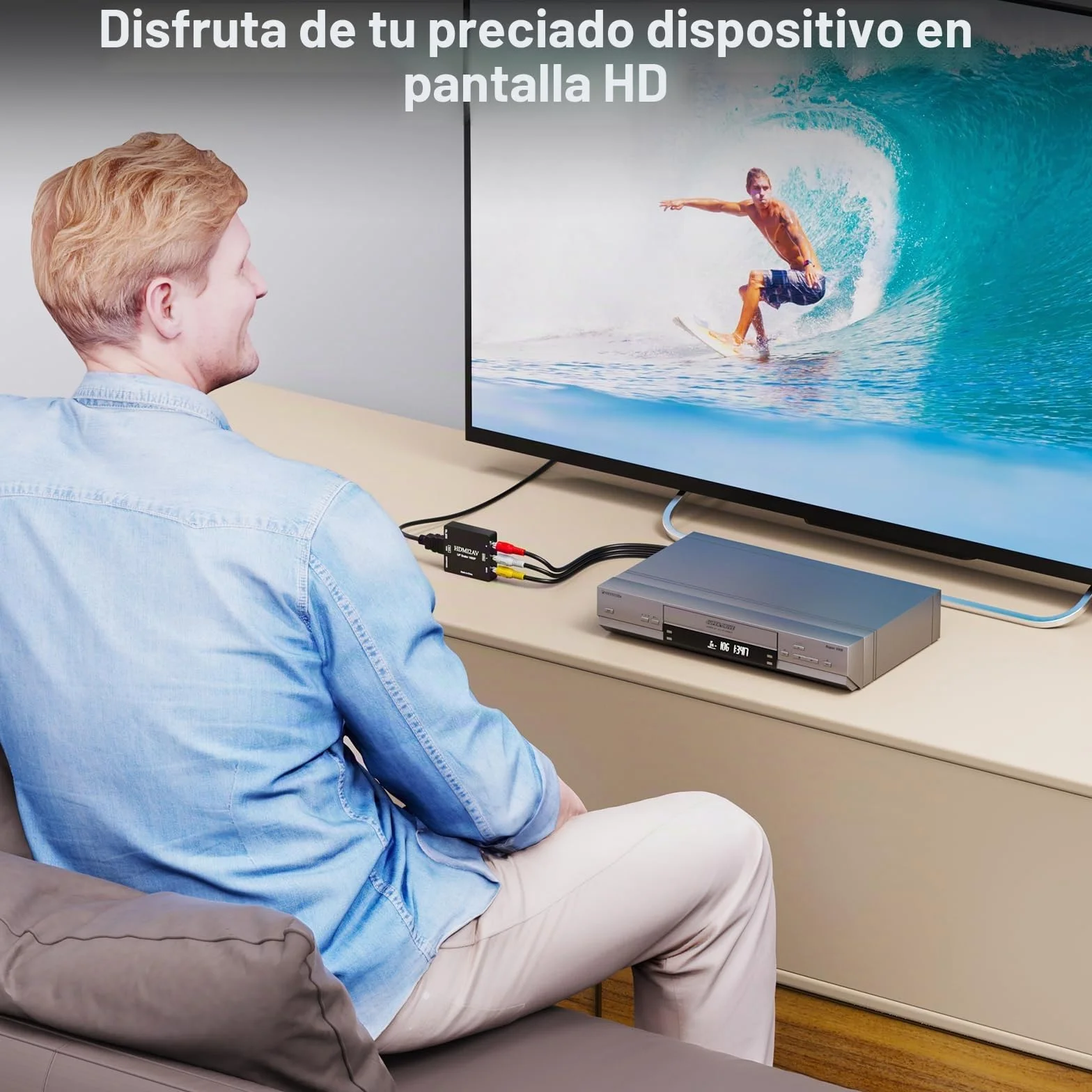 Convertidor RCA a HDMI, 1080P Mini RCA AV Compuesto de Audio de vídeo a HDMI Adaptador Compatible con PAL/NTSC para TV/Wii/PC/PS 123/STB/Xbox/VHS/VCR/reproductores