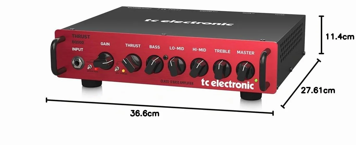 TC Electronic THRUST BQ500 Cabezal de bajo portátil de 500 vatios con preamplificador Mosfet y compresor de empuje
