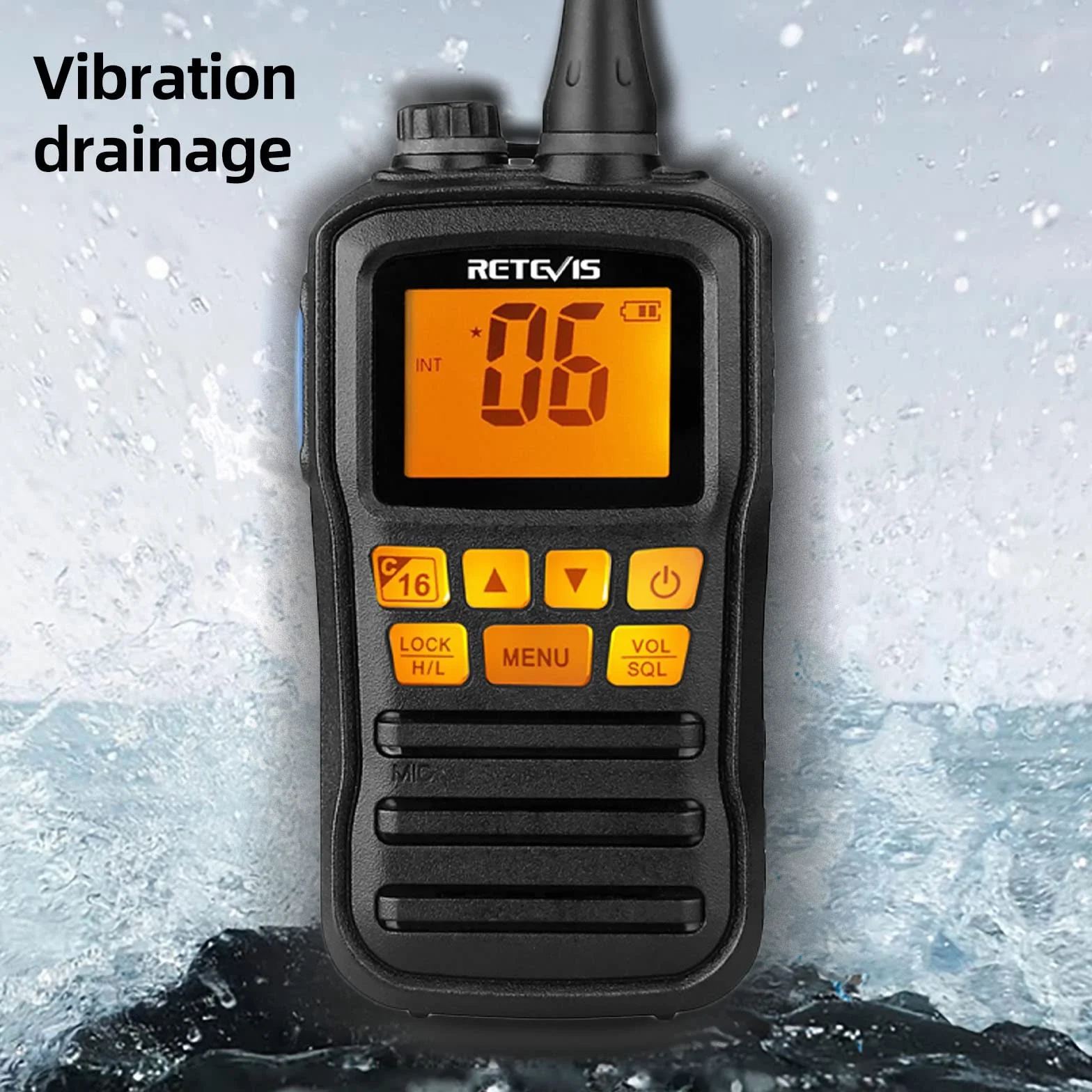 Retevis RM01 Marina Walkie Talkie, IP67 Impermeable Radio Marino de Mano, Vibración, Flotando 88 Canales de Mano Radios de Dos Vías para Kayak Pesca Paseo en Barco(Negro, 1 Pieza)