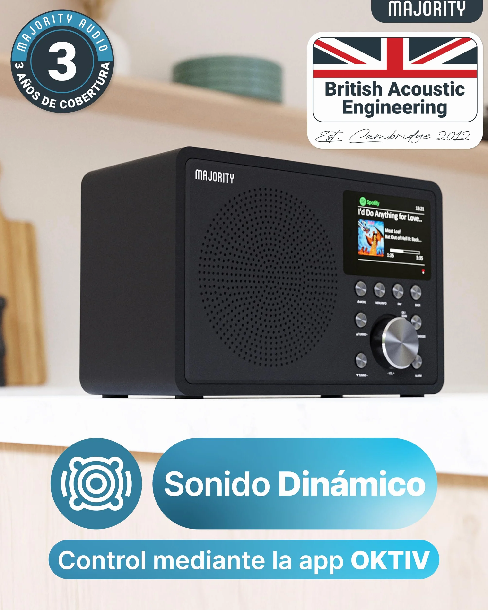 MAJORITY Radio Internet con Bluetooth | Dab+ FM Radio Internet WiFi | Radio WiFi con Altavoz DSP | Internet Radio con Spotify Connect y Podcasts | Multialarma, Control de la Aplicación Oktiv Touro