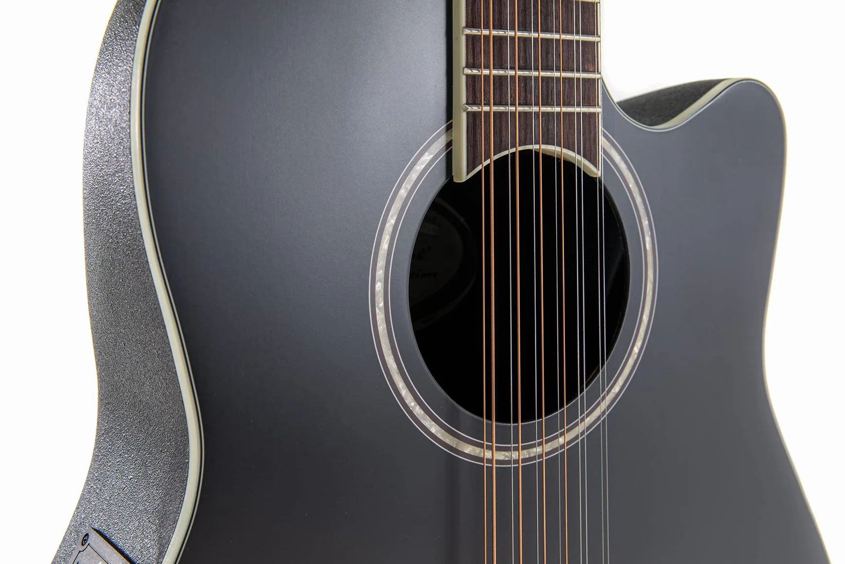 Applause E-Guitarra acústica Traditional AB2412 Mid Cutaway 12-string - Cuerpo Roundback Lyrachord Mid-Depth - Preamplificador AP3TP - Tapa de abeto - Black Satin - AB2412-5S