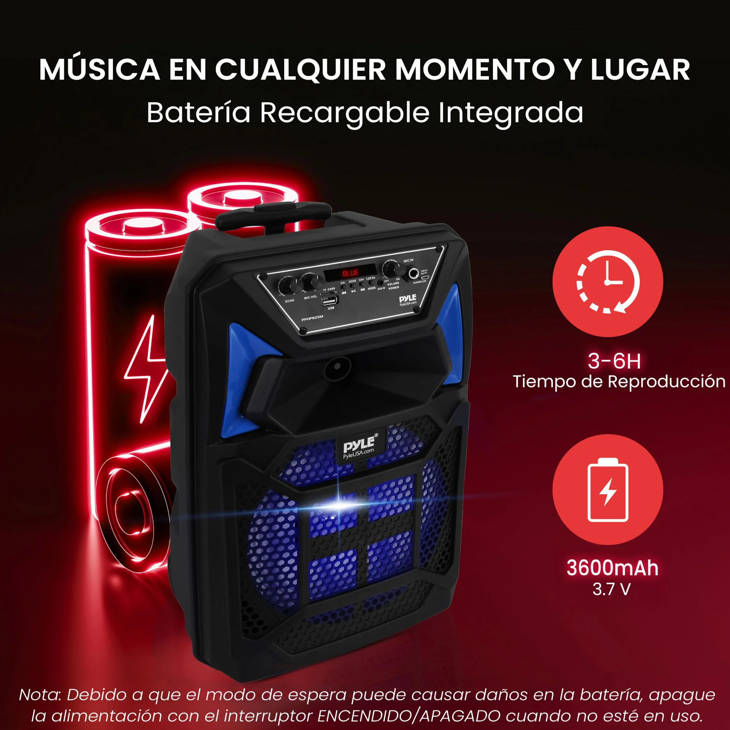 Pyle Sistema de Altavoces, PA, 400W, Bluetooth, Portatil, con microfono, Luces, Lector de Tarjeta USB SD/MP3, Radio FM, Ruedas, Mando a Distancia