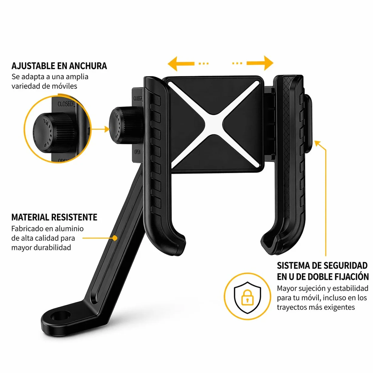 Soporte Móvil Moto para Scooter Liberación Una Mano Espejo Retrovisor Manillar 360° Giratorio Compatible 3.5-7.0 Pulgadas