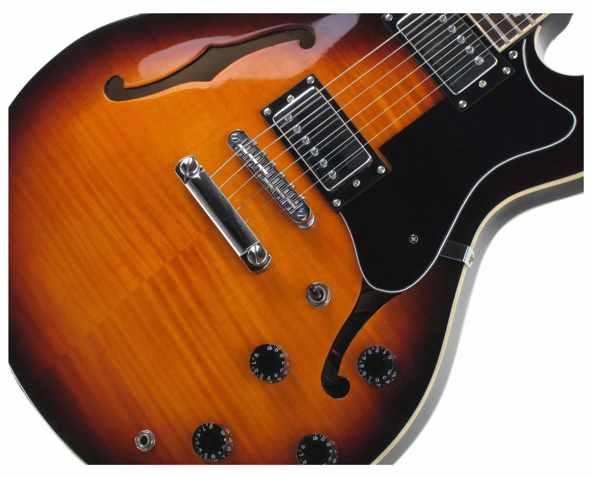 Rocktile Pro HB100-SB Guitarra Eléctrica (Cuerpo semi-resonante/hollowbody, 2 Humbucker, Diapasón de palisandro, Mástil de arce, Escala: 65 cm, Ancho de cejuela: 43 mm) Sunburst