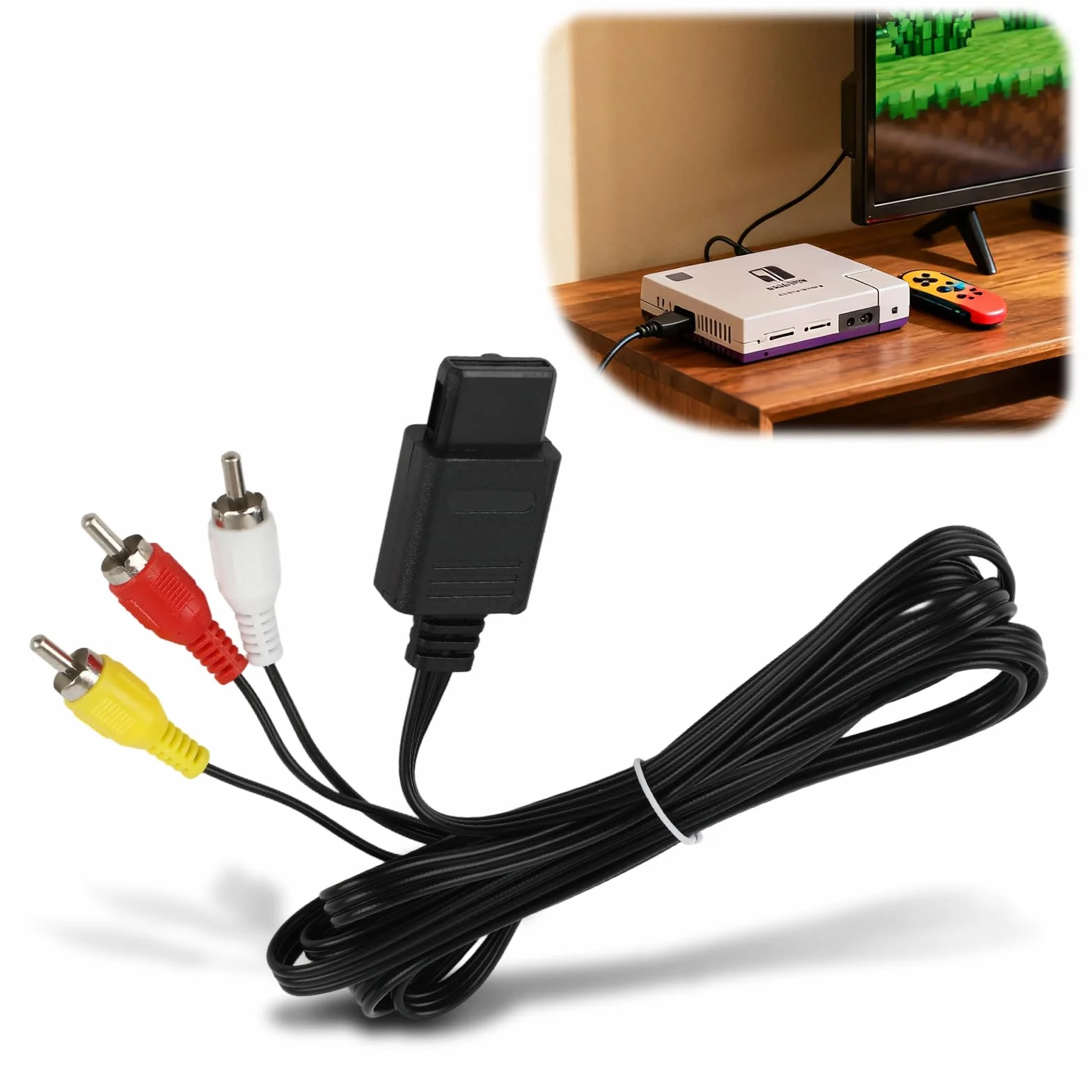 Cable AV para Nintendo Gamecube, N64 y SNES – Cable RCA de audio estéreo y vídeo de 1,75 m (5,8 ft) para alta resolución de imagen y sonido – para televisores y monitores