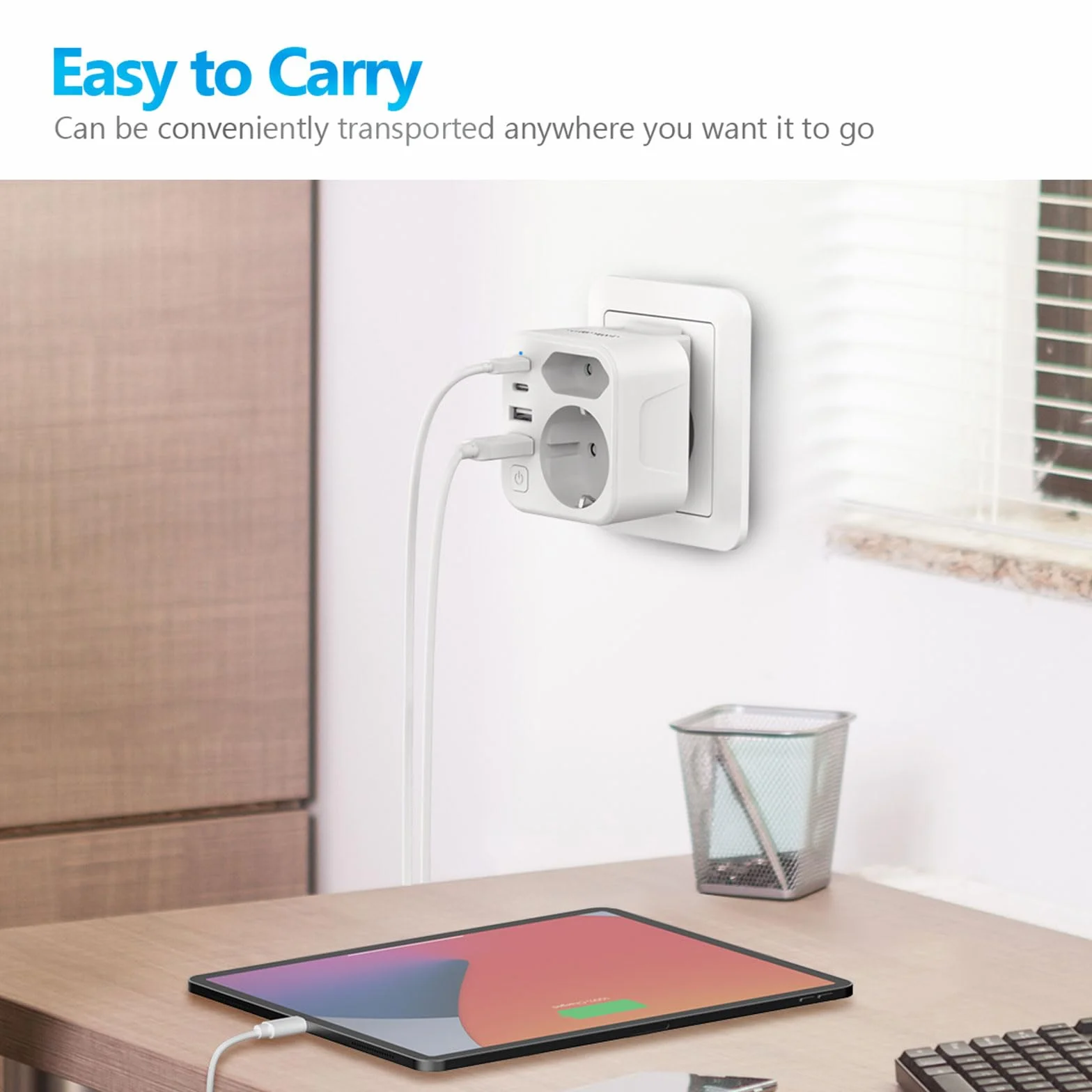 JSVER Adaptador de Enchufe Universal con 2 Enchufes Reemplazables Tipo B/G y 2 Enchufes de CA,4 Puertos USB, Cargador para España, EE. UU., Reino Unido, Canadá, México, HK (Blanco)
