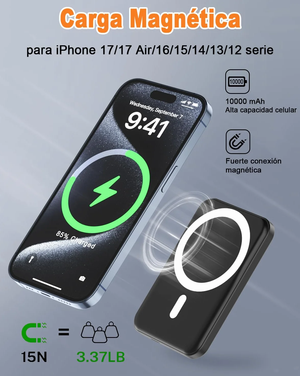 Inalámbrico Power Bank, Magnético Batería Externa 10000mAh para iPhone, Cargador Inalámbrico 20W Cargador Carga Rápida, Bateria Portatil Powerbank para iPhone 17 16 15 14 13 Pro MAX Samsung Android