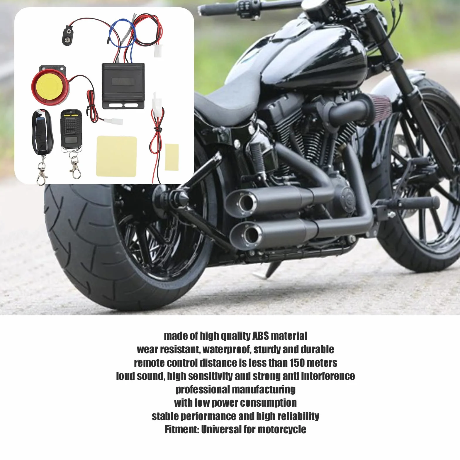 KIMISS Sistema de Alarma para Motocicleta, Alarma de Vibración Inalámbrica de Seguridad Antirrobo 12V Universal para Scooter Bike