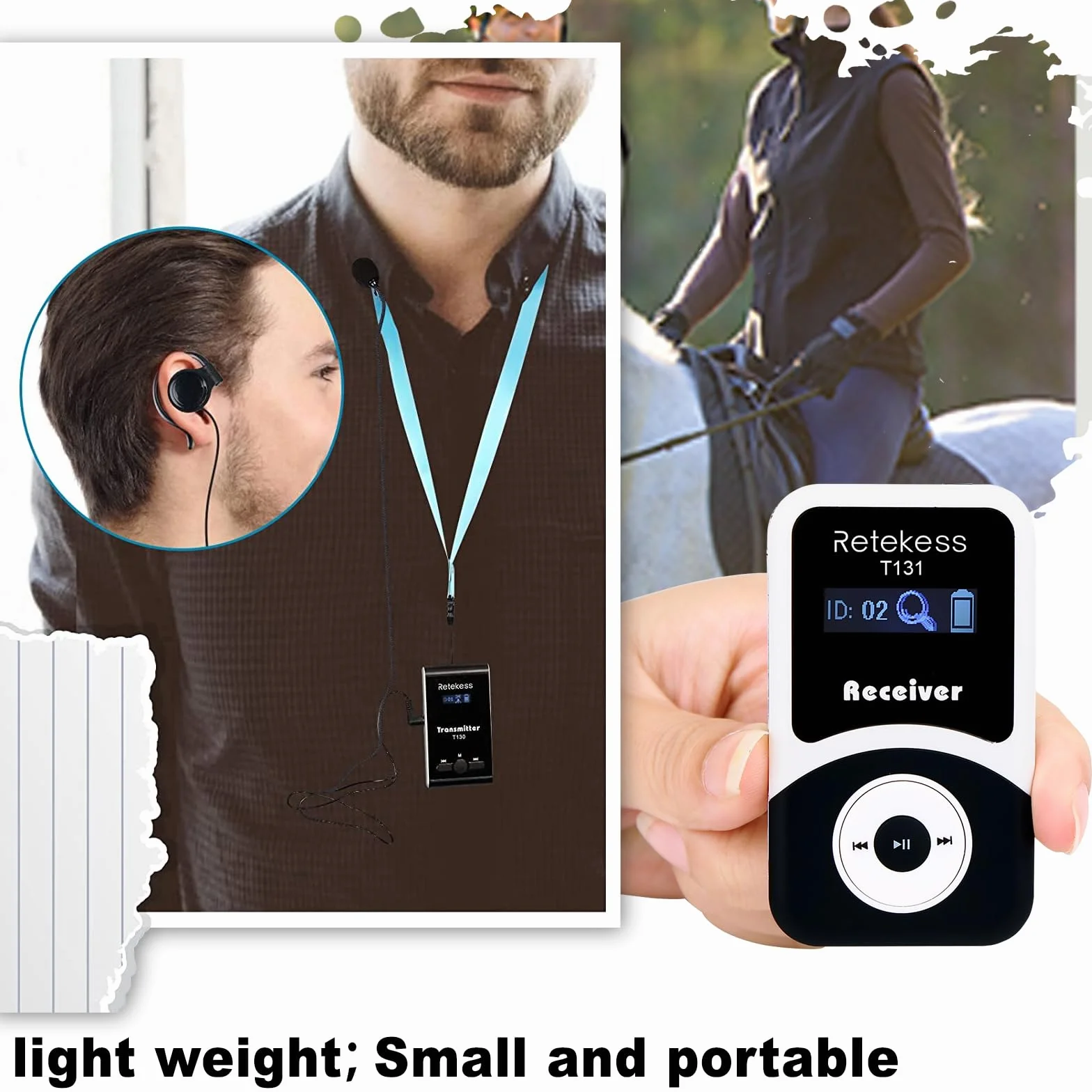 Retekess T130-T131 Sistema de Guía Turístico Inalámbrico, Sistema de Guía de Audio Whisper, 99 Canales, 60 m, Sistema de Audioguía de Entrenamiento Ecuestre, para Entrenamiento Ecuestre