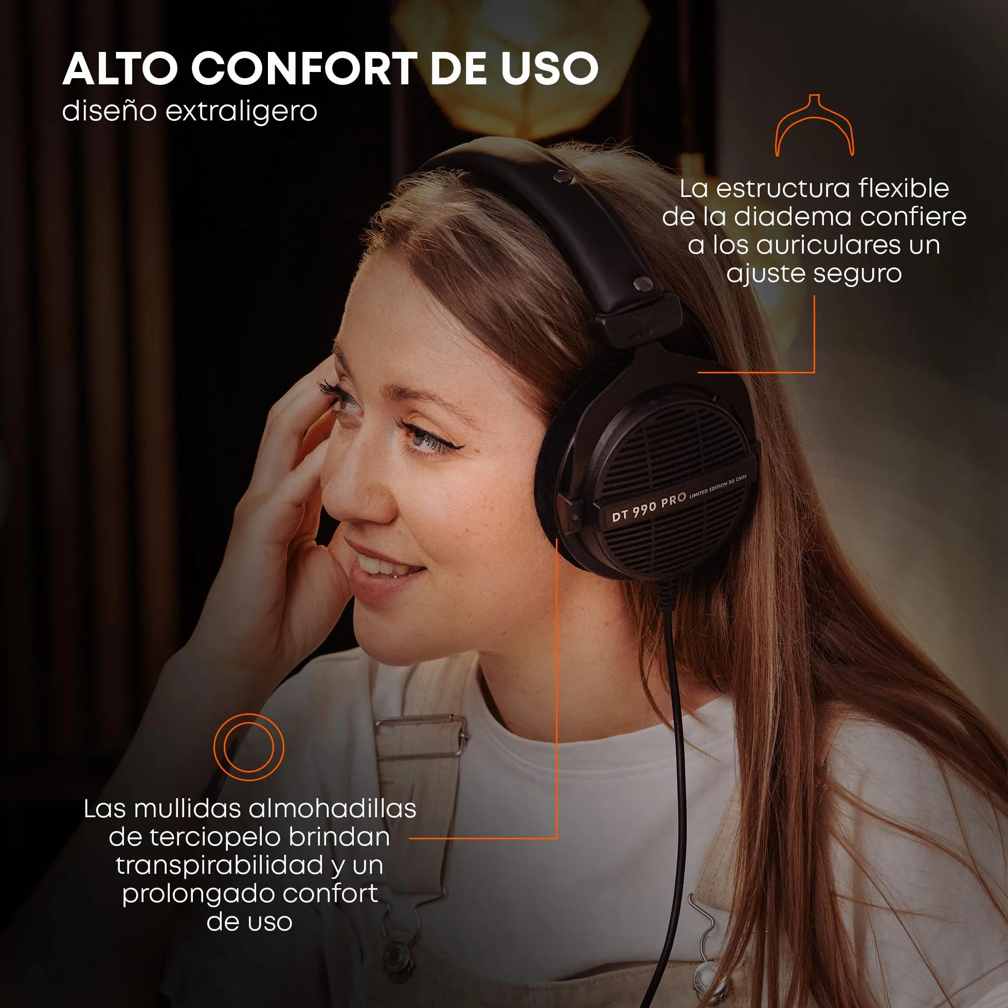 beyerdynamic DT 990 Pro Auriculares de Estudio circumaurales con Cable, de un Solo Auricular, Ideales para Mezcla, masterización y edición. 250 ohmios. Hechos a Mano en Alemania.