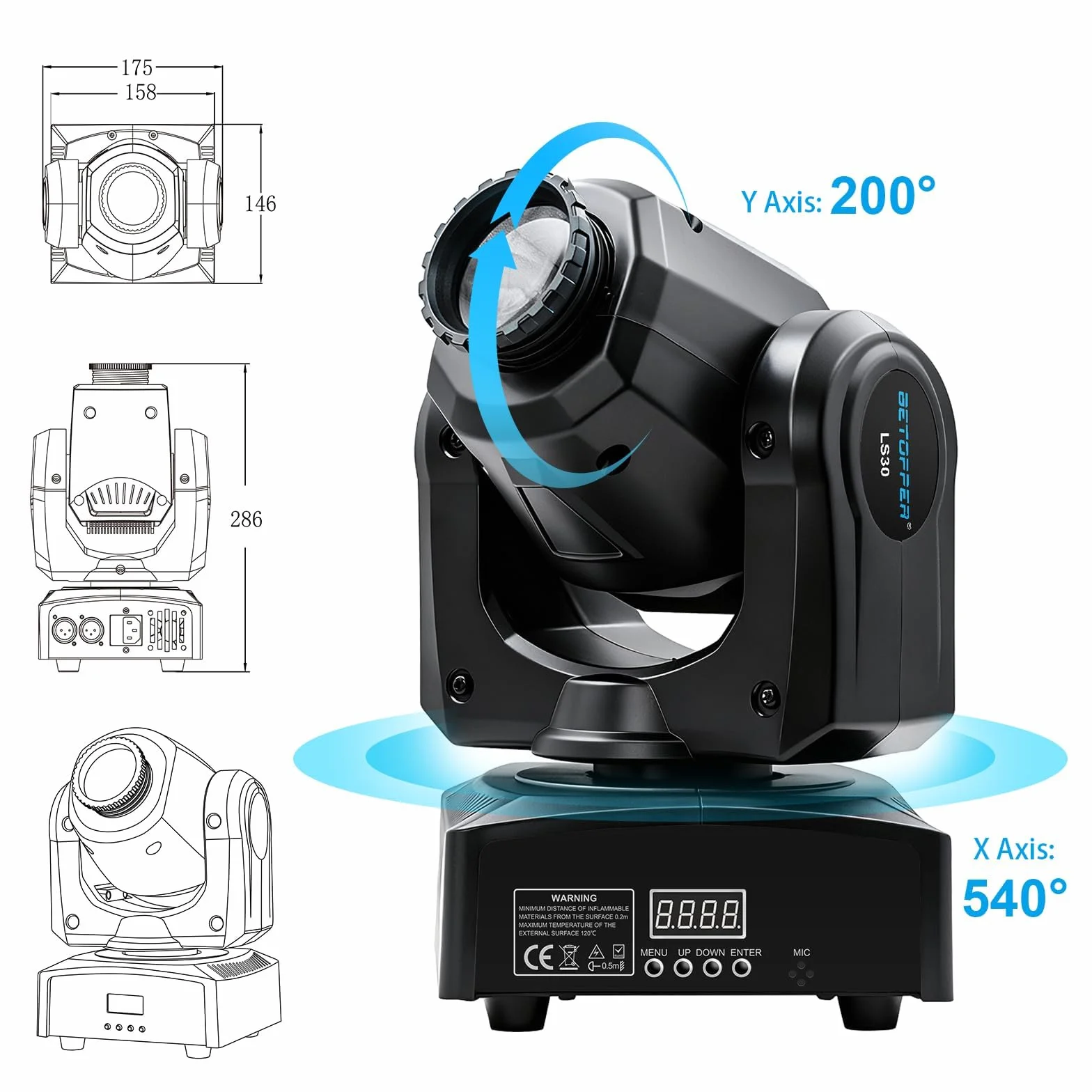 BETOPPER Cabeza Móvil LED RGB, Foco DJ con DMX y Modo Auto/Sonido - Luz Estroboscópica para Escenarios, Bares y Hogar (2P)