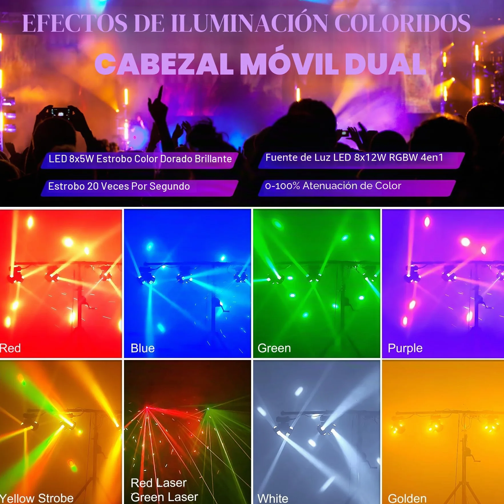 120W Luces Discoteca, 8x10W Cabeza móvil LED, DMX 512 Luce DJ Con 8x5W luz Estroboscópica de Alta luminosidad, Luces Led Escenario Para DJ Bar club Disco Fiestas Hogar Cumpleaños Bodas