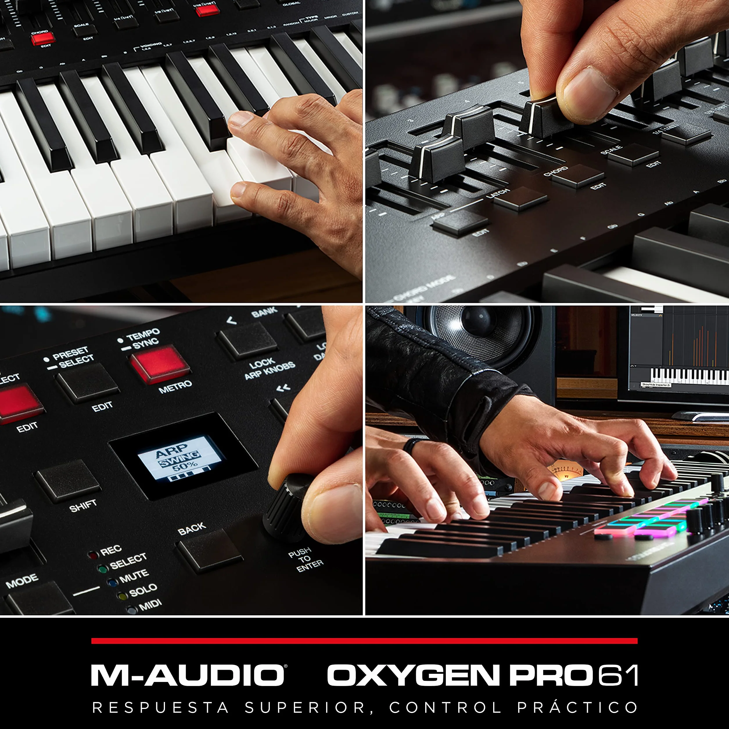 M-AUDIO Oxygen Pro 61 teclado controlador MIDI USB con 61 teclas, beat pads, perillas asignables de MIDI, botones y faders, más pack de sonidos de Native Instruments (integración de NKS)